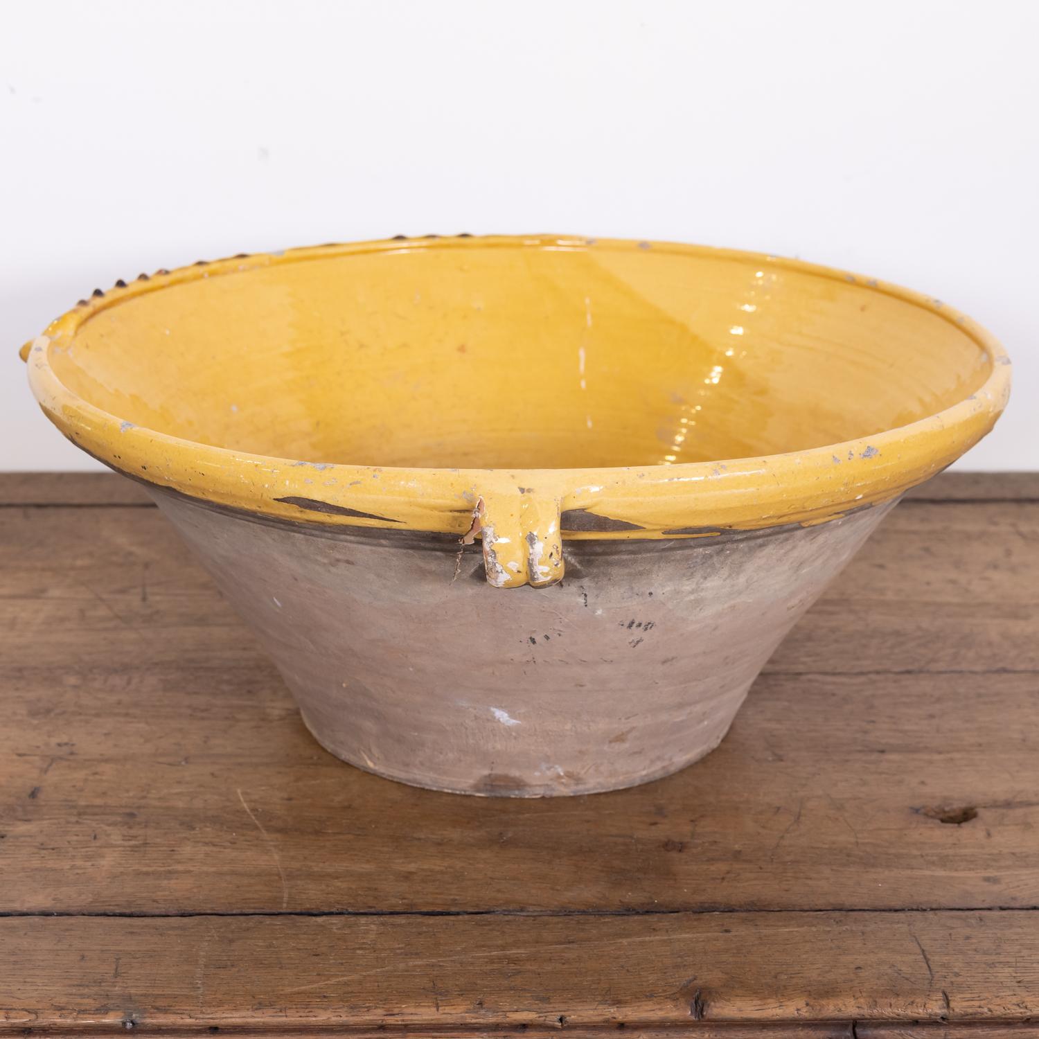 Late 19th Century Large 19th Century French Terracotta Tian Bowl with Bright Yellow Glaze