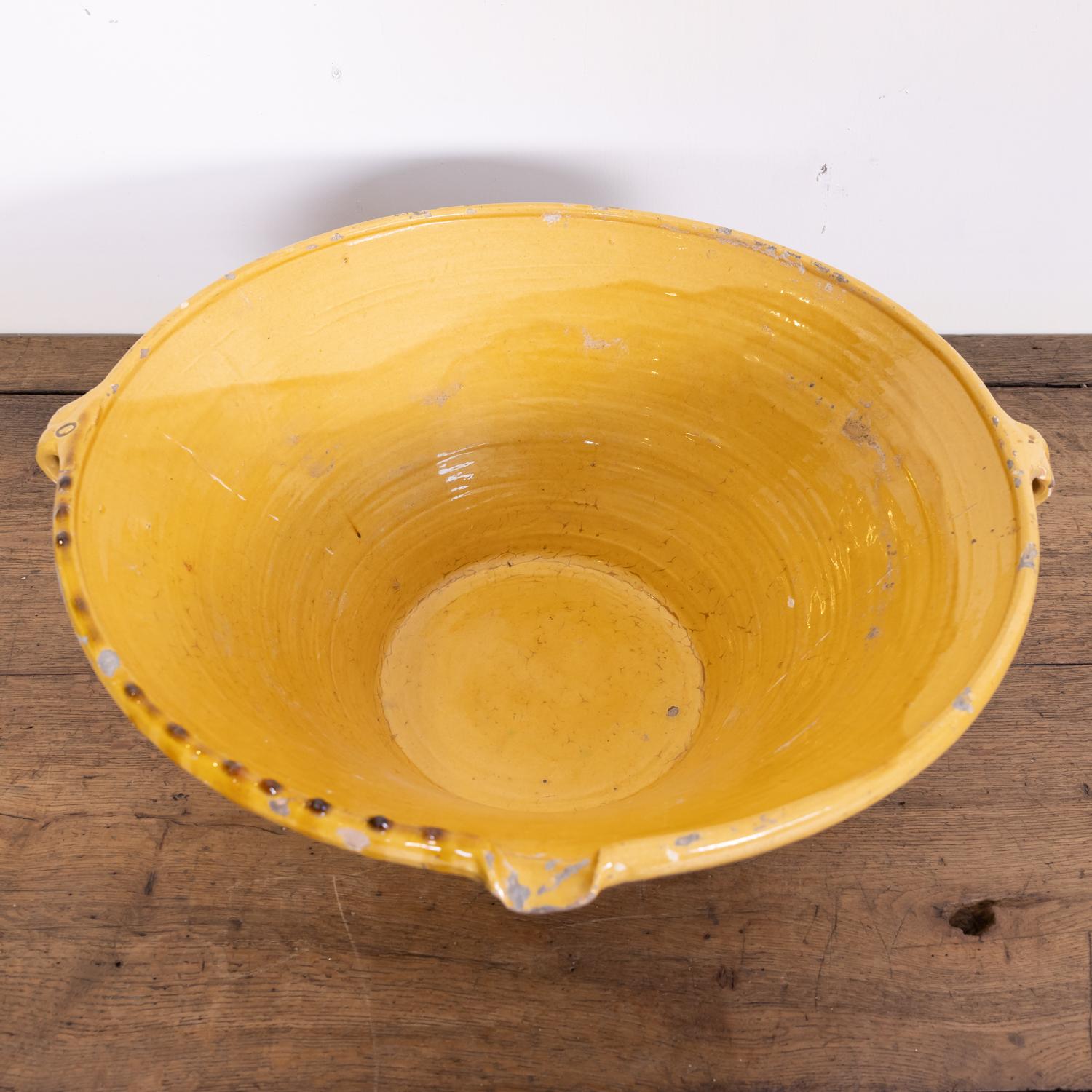 Large 19th Century French Terracotta Tian Bowl with Bright Yellow Glaze 1