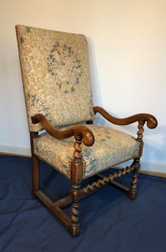 Sale 19th Century French Throne High Back Needlepoint Louis XIV Style Armchair