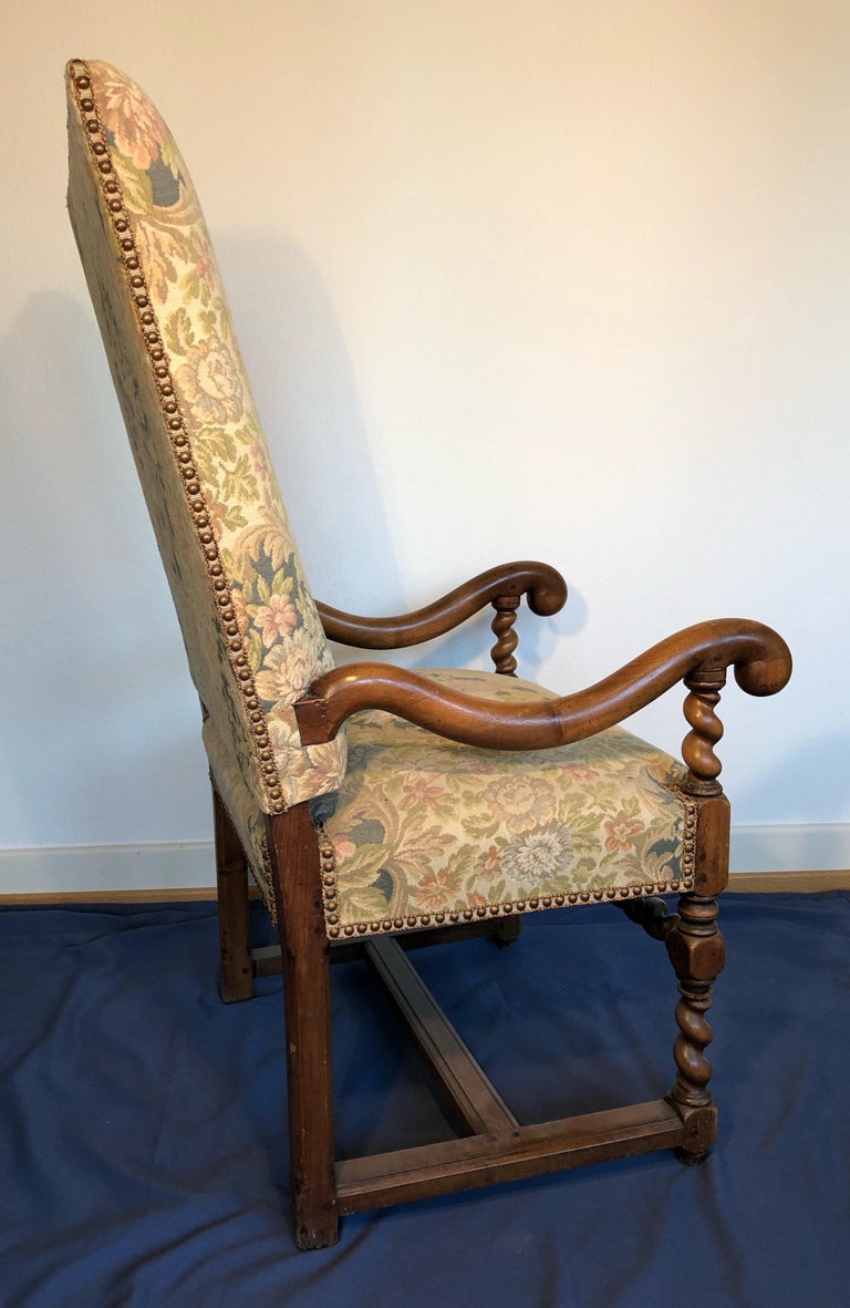 Large 19th Century French Throne High Back Needlepoint Louis XIV Style