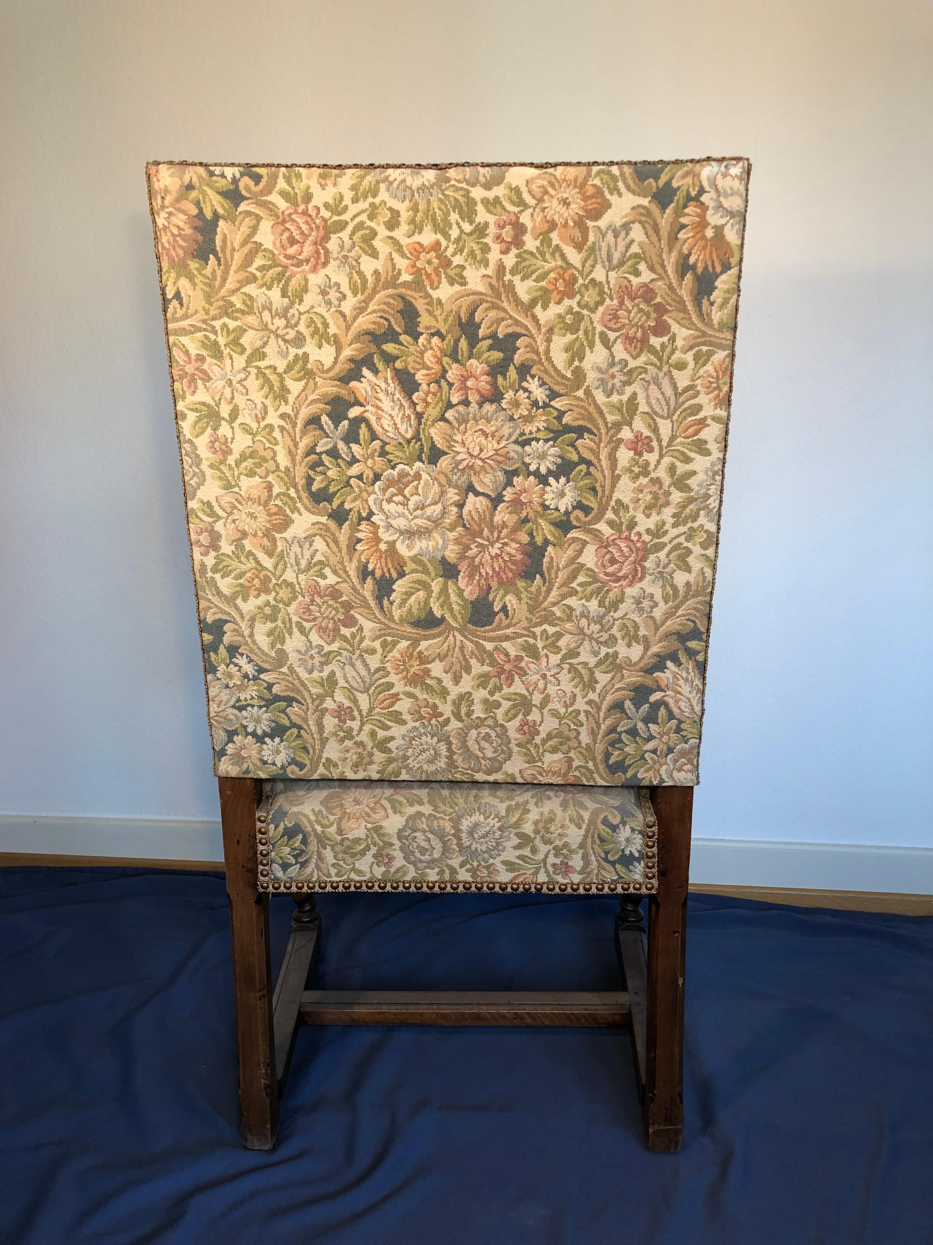 Sale 19th Century French Throne High Back Needlepoint Louis XIV Style Armchair In Good Condition In Sofia, BG