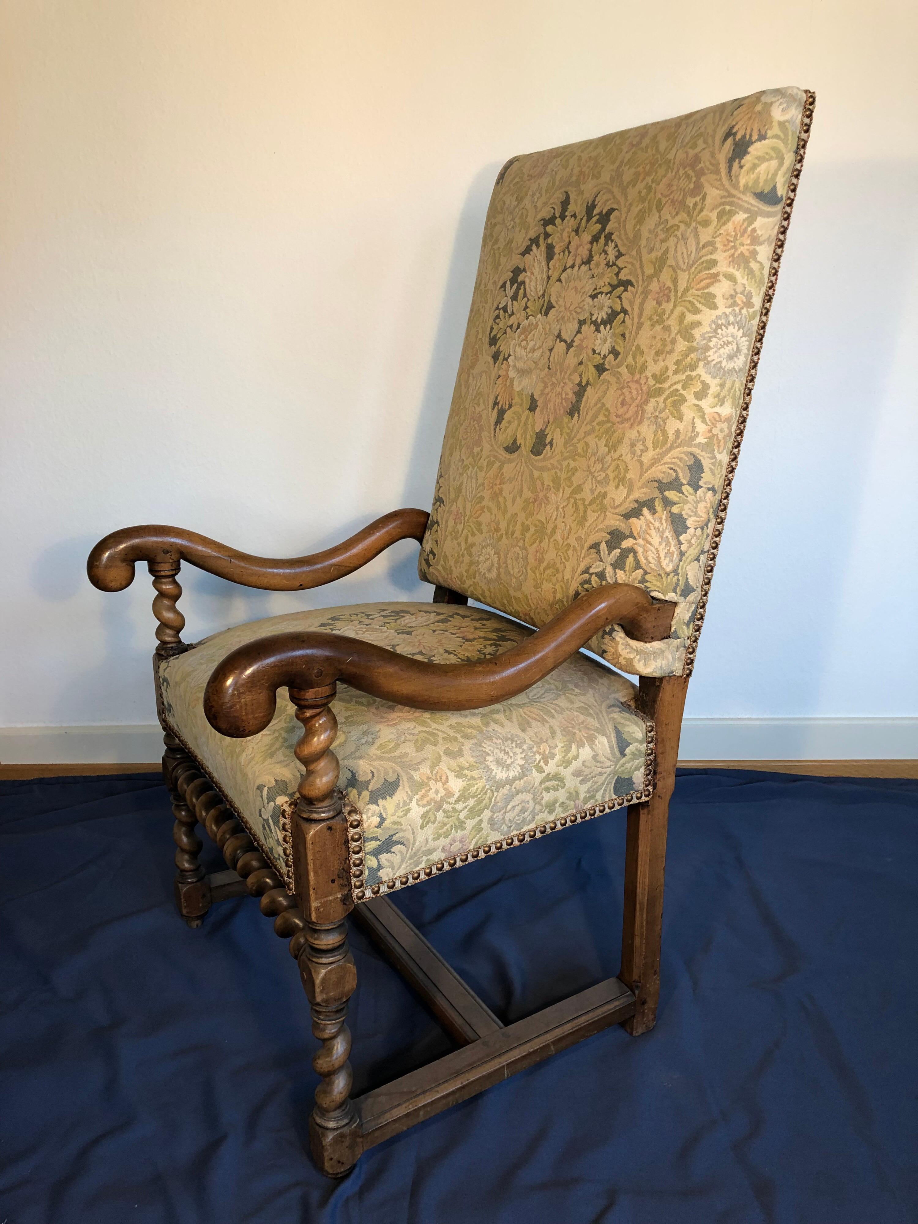 Fruitwood Sale 19th Century French Throne High Back Needlepoint Louis XIV Style Armchair