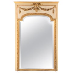 Large 19th Century French Trumeau Mirror with Original Paint and Gilt