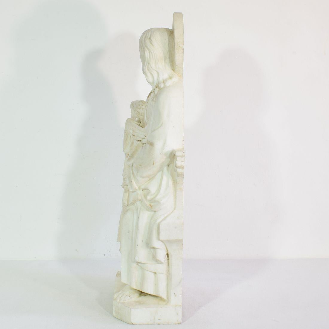 Grande statue de Saint John en marbre blanc français du 19e siècle Bon état - En vente à Buisson, FR