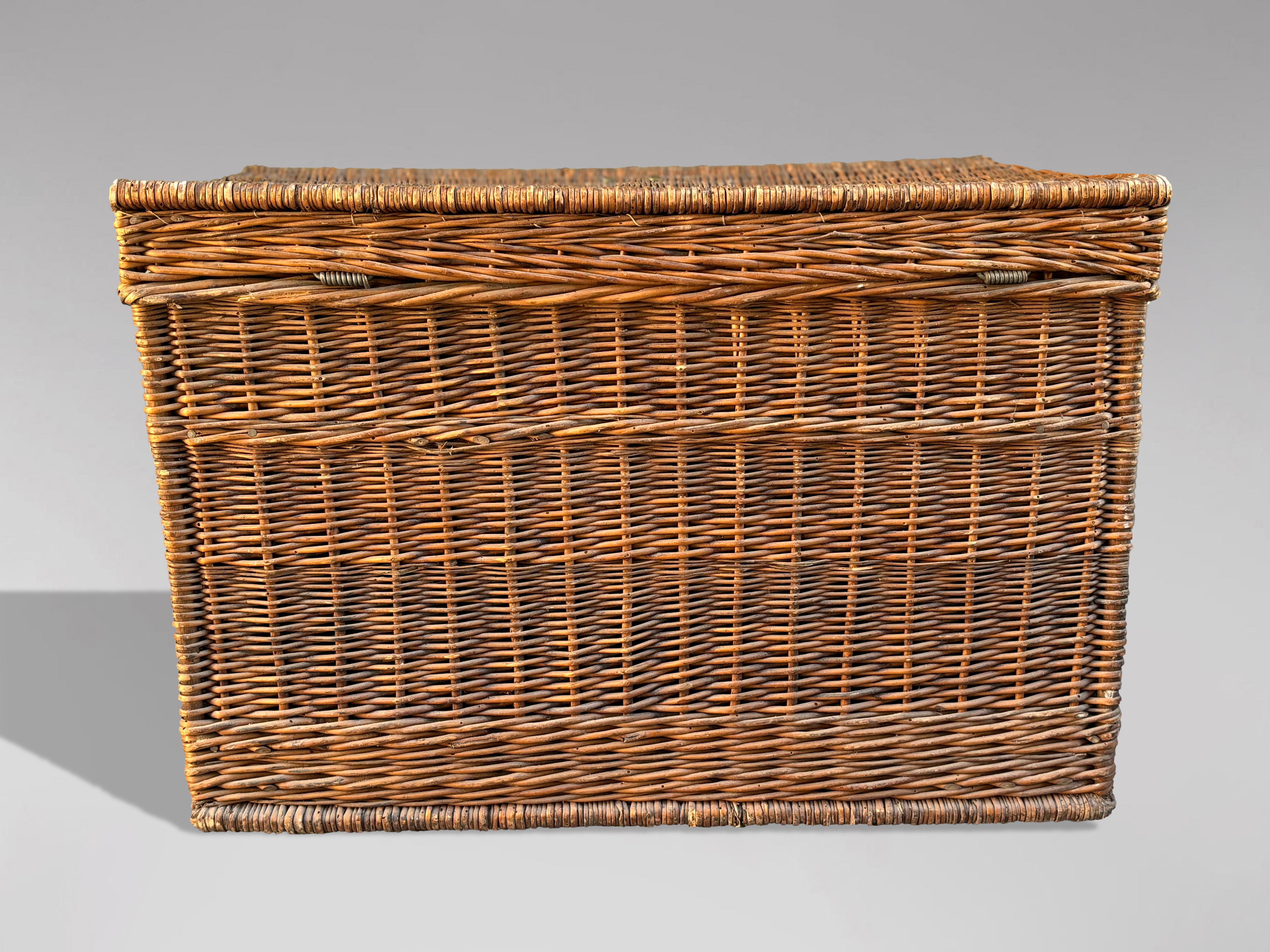 Large 19th Century French Wicker Storage Laundry Basket, 