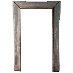 Large 19th Century French Wood Floor Mirror Frame in Original Paint