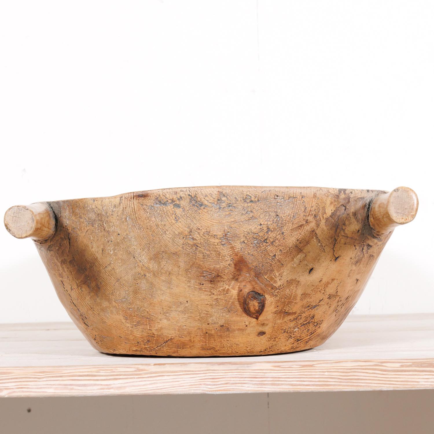 Large 19th Century French Wooden Grain or Dough Bowl with Handles For Sale 7