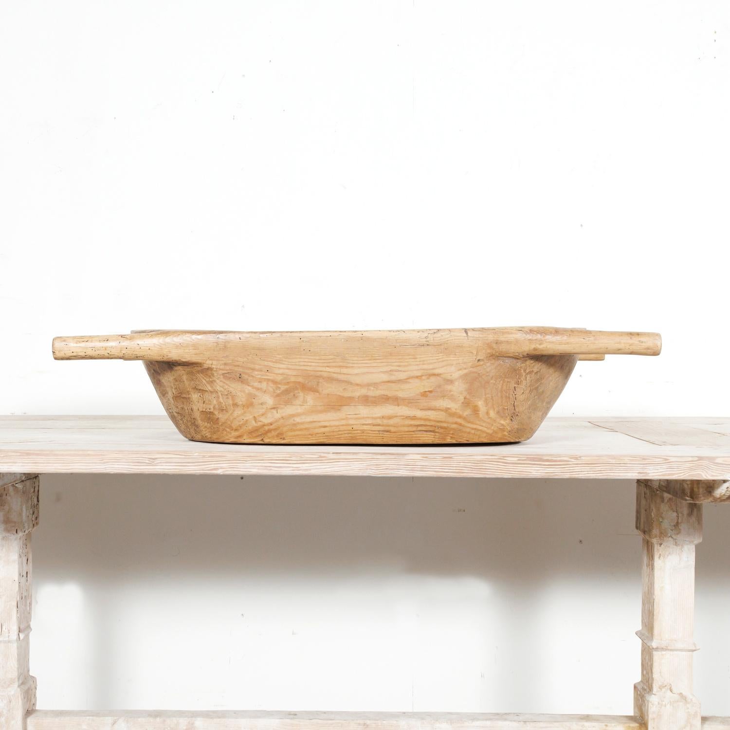 Late 19th Century Large 19th Century French Wooden Grain or Dough Bowl with Handles For Sale