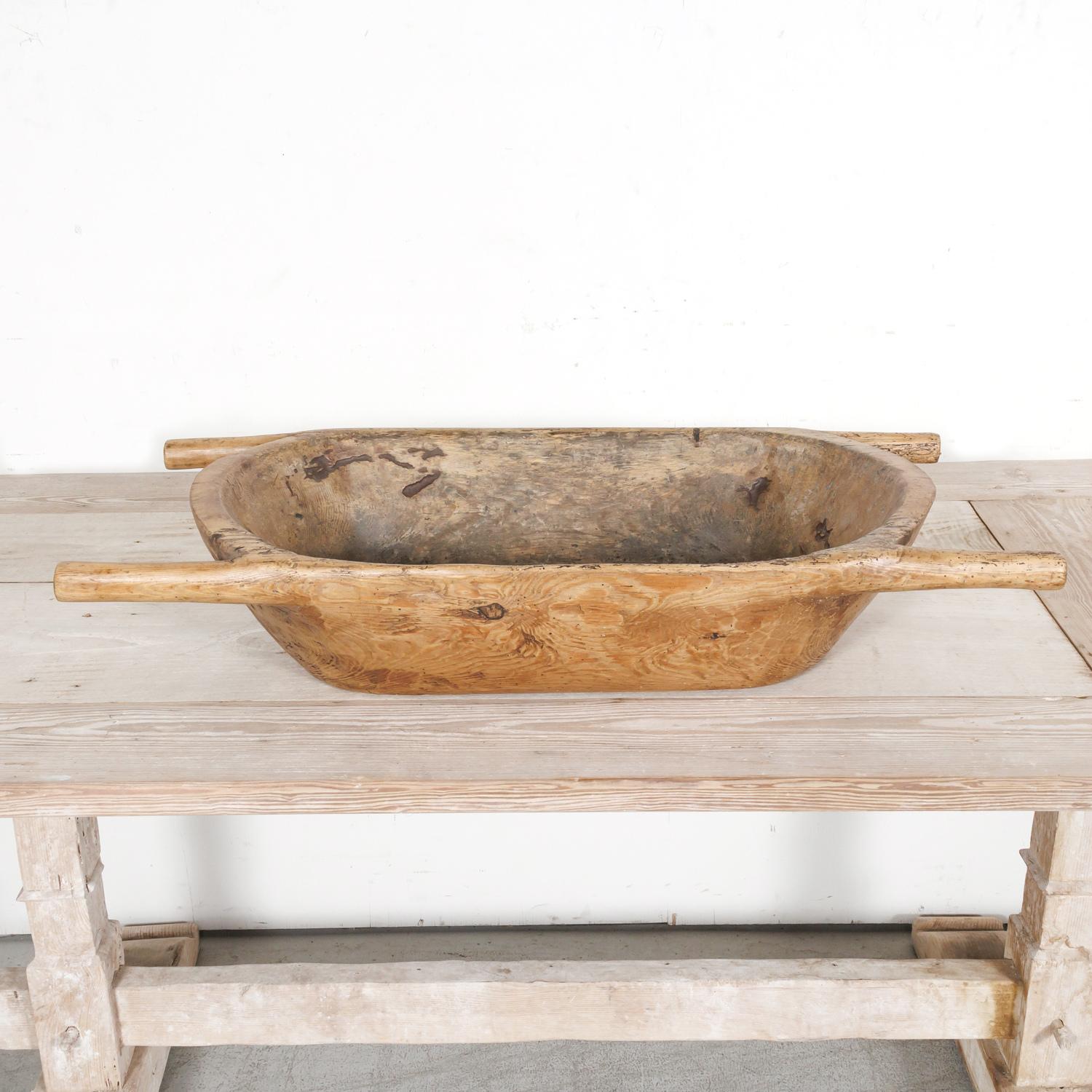Fruitwood Large 19th Century French Wooden Grain or Dough Bowl with Handles For Sale