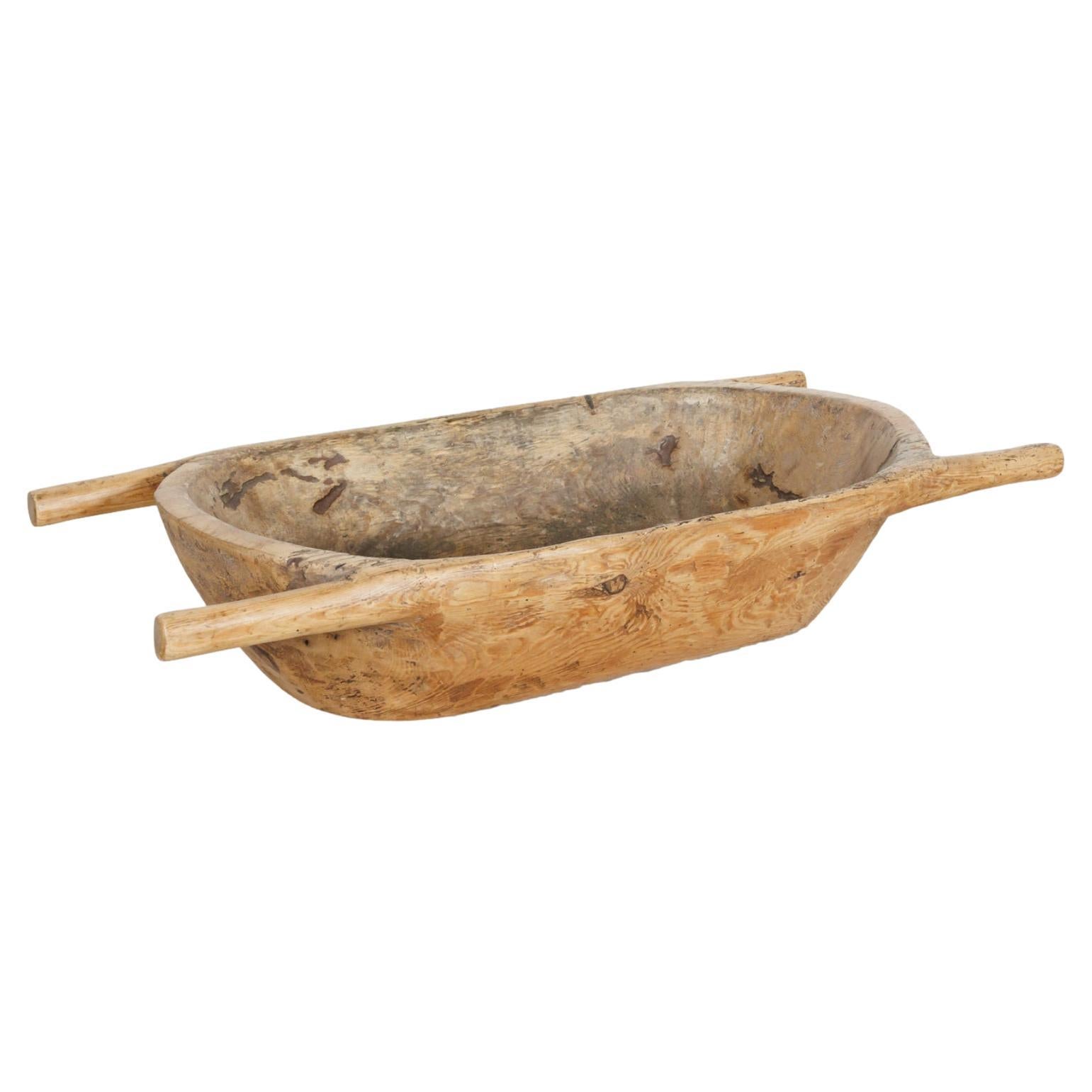 Large 19th Century French Wooden Grain or Dough Bowl with Handles For Sale