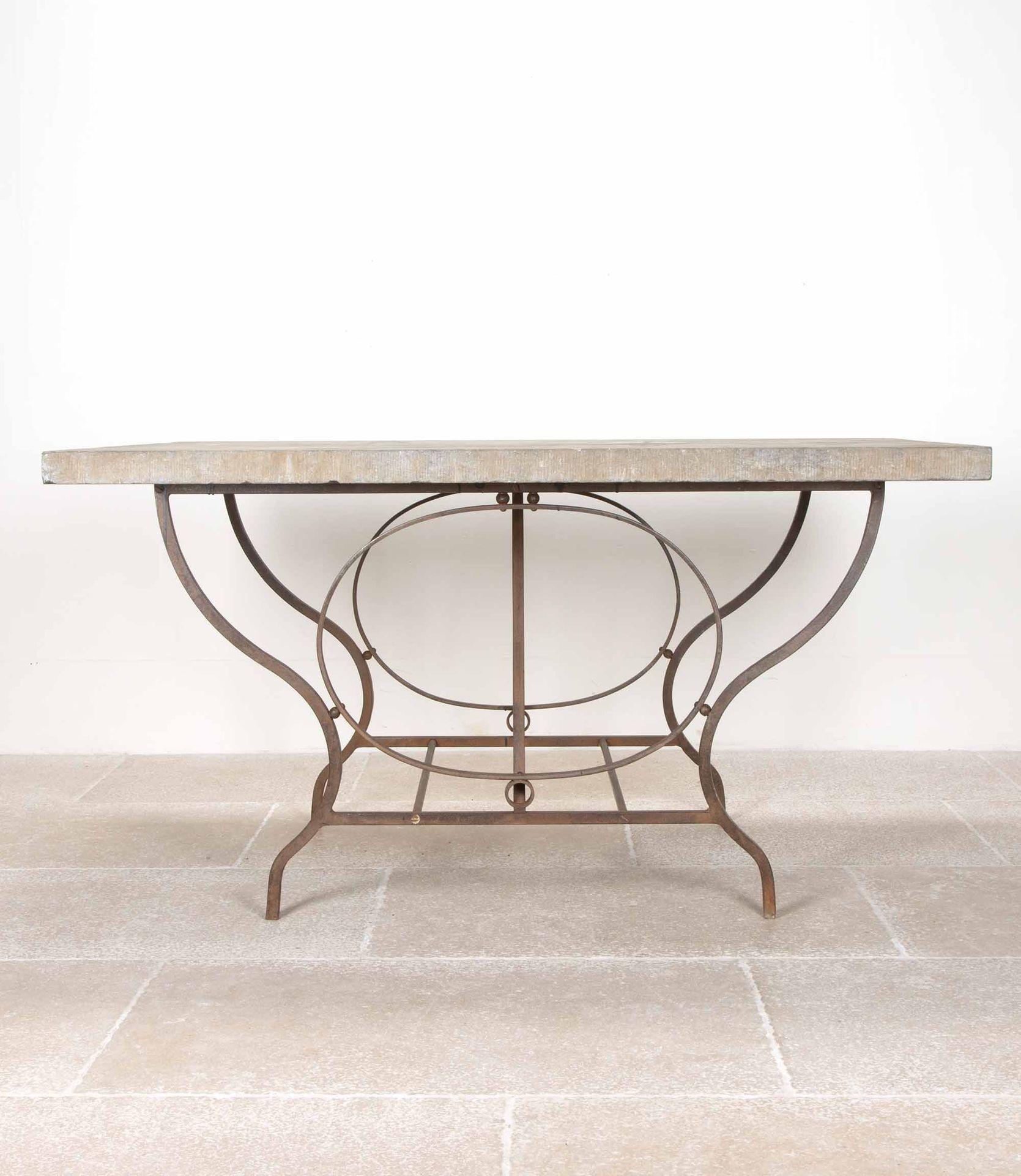 19th Century French wrought iron orangery table.
With a heavy stone slab top and base, with beautiful original patina.
Circa 1890.