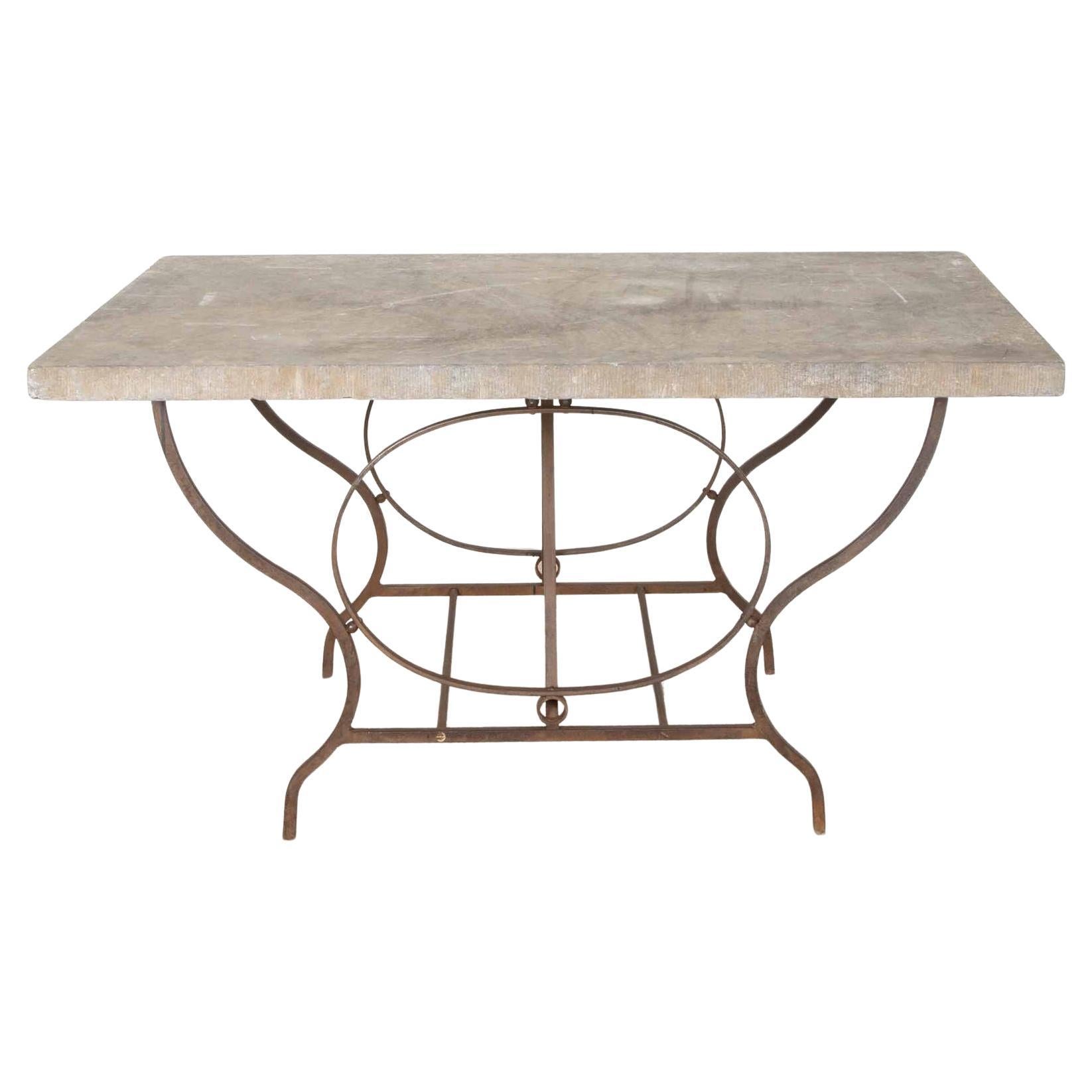 Large 19th Century French Wrought Iron and Stone Orangery Table