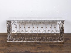 Large 19th Century French Wrought Iron Console Table with White Marble Top