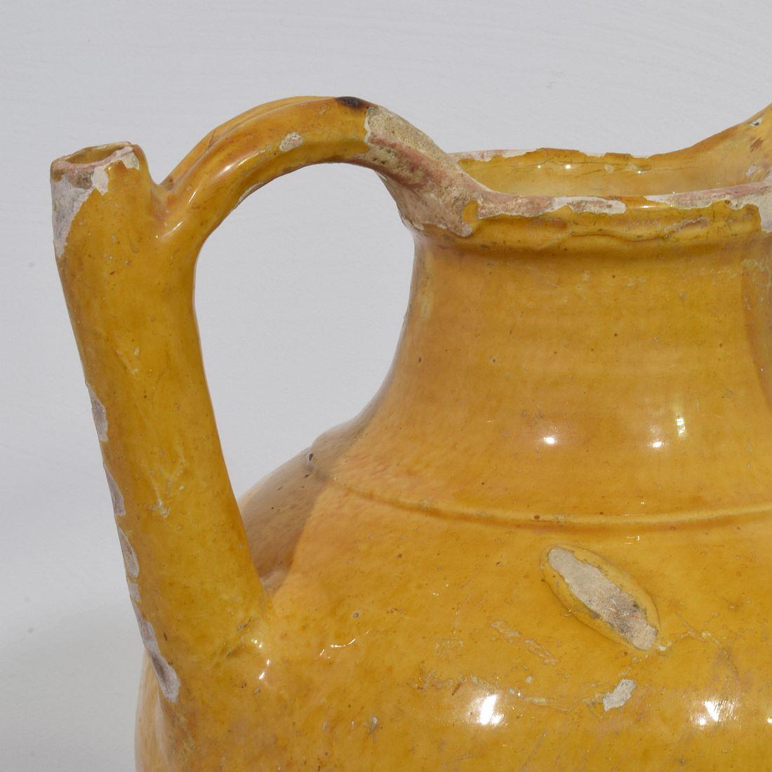 Large 19th Century French Yellow Glazed Terracotta Jug or Water Cruche, 'Orjol' For Sale 6