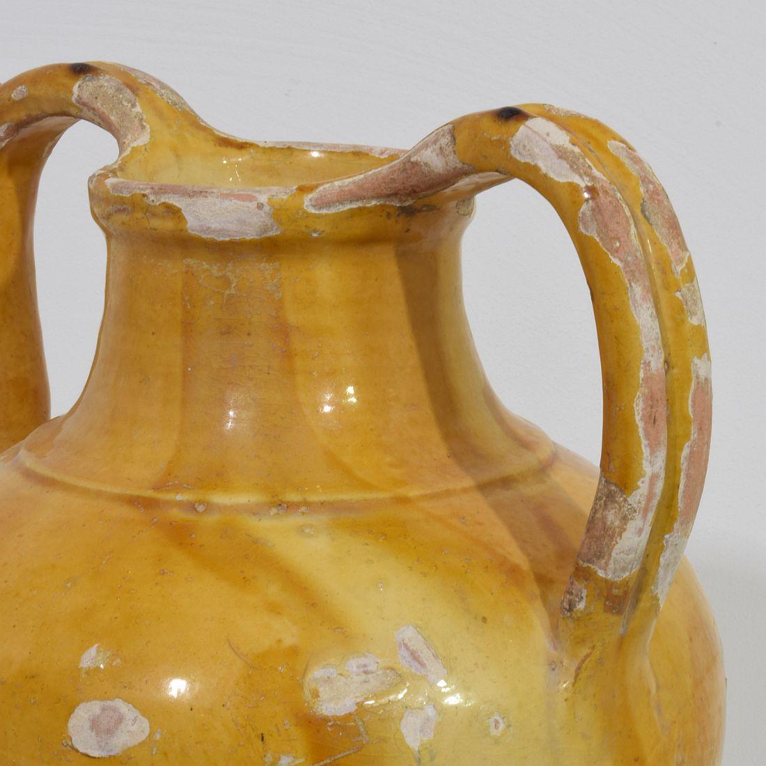 Large 19th Century French Yellow Glazed Terracotta Jug or Water Cruche, 'Orjol' For Sale 7