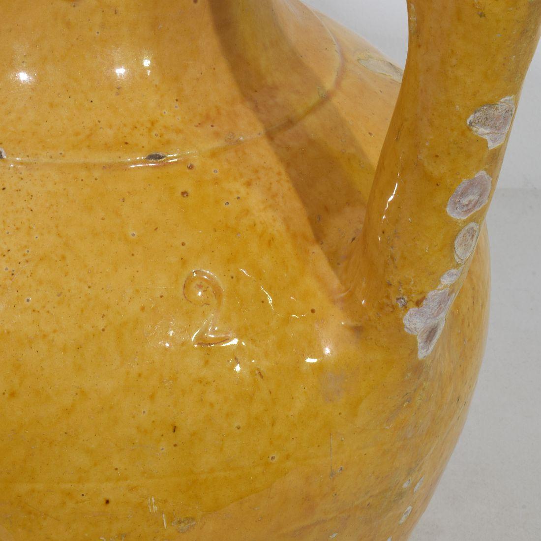 Large 19th Century French Yellow Glazed Terracotta Jug or Water Cruche, 'Orjol' For Sale 8