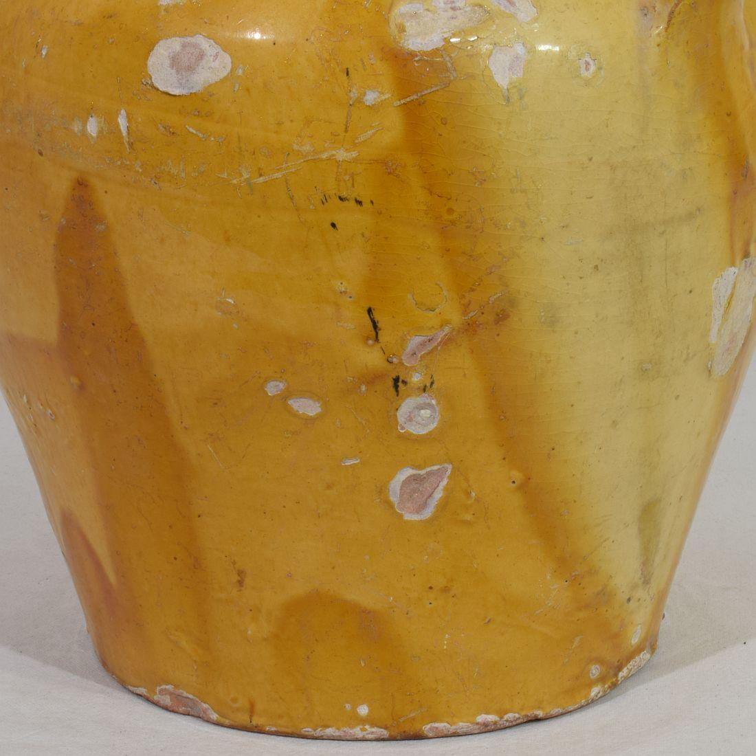 Large 19th Century French Yellow Glazed Terracotta Jug or Water Cruche, 'Orjol' For Sale 9