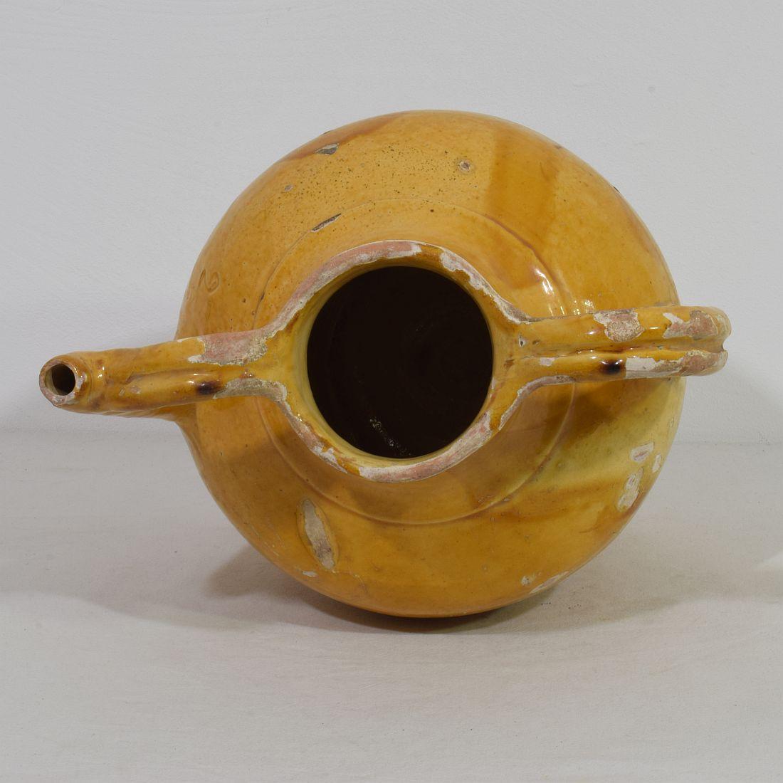 Large 19th Century French Yellow Glazed Terracotta Jug or Water Cruche, 'Orjol' For Sale 10