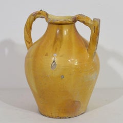 Large 19th Century French Yellow Glazed Terracotta Jug or Water Cruche 'Orjol'