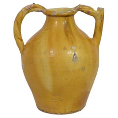 Large 19th Century French Yellow Glazed Terracotta Jug or Water Cruche 'Orjol'