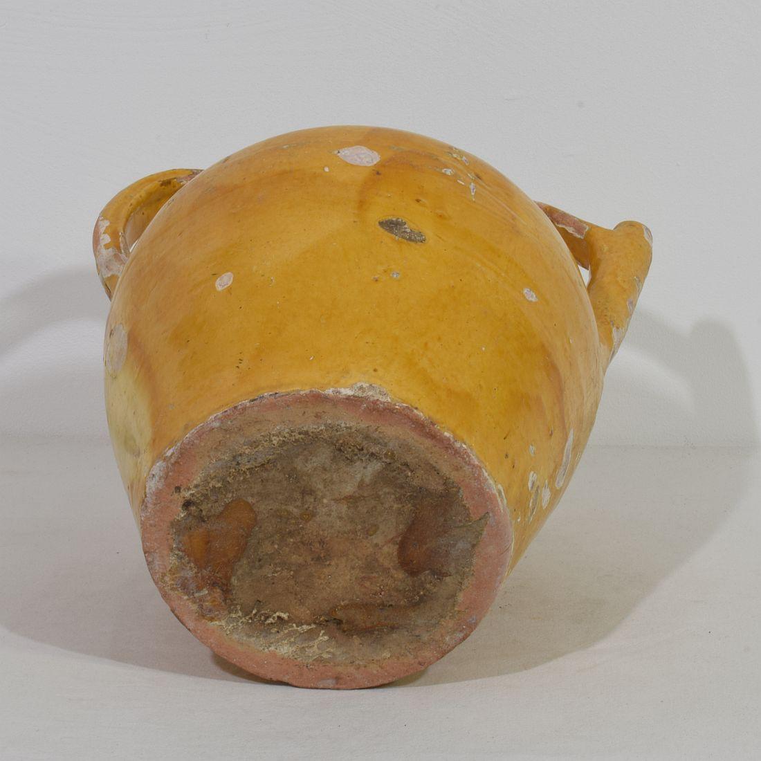 Large 19th Century French Yellow Glazed Terracotta Jug or Water Cruche, 'Orjol' For Sale 11