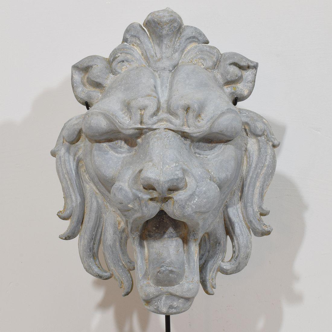 Large 19th Century, French Zinc Lion Head Fragment 3