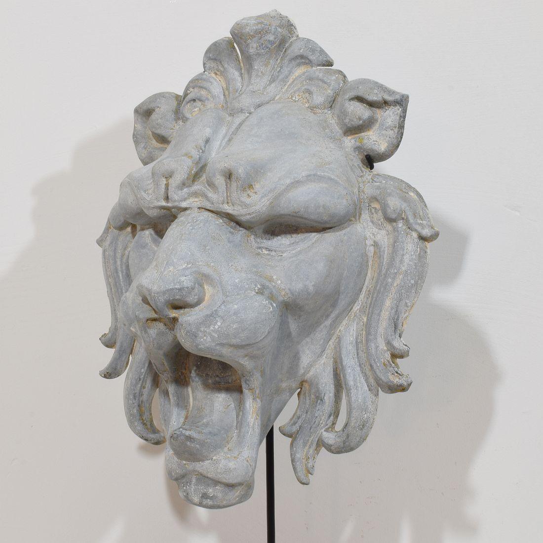 Large 19th Century, French Zinc Lion Head Fragment 4