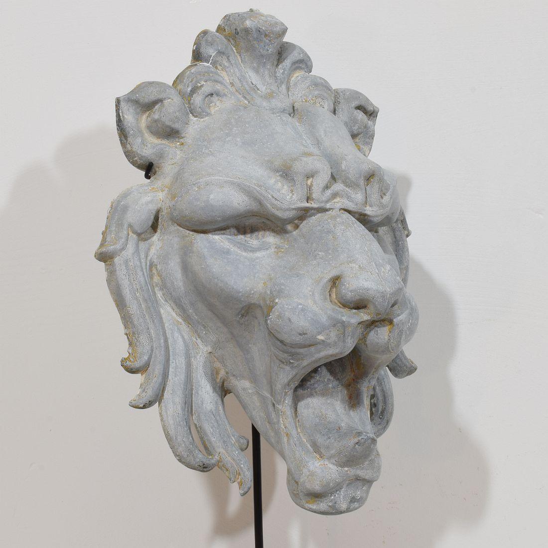 Large 19th Century, French Zinc Lion Head Fragment For Sale 5