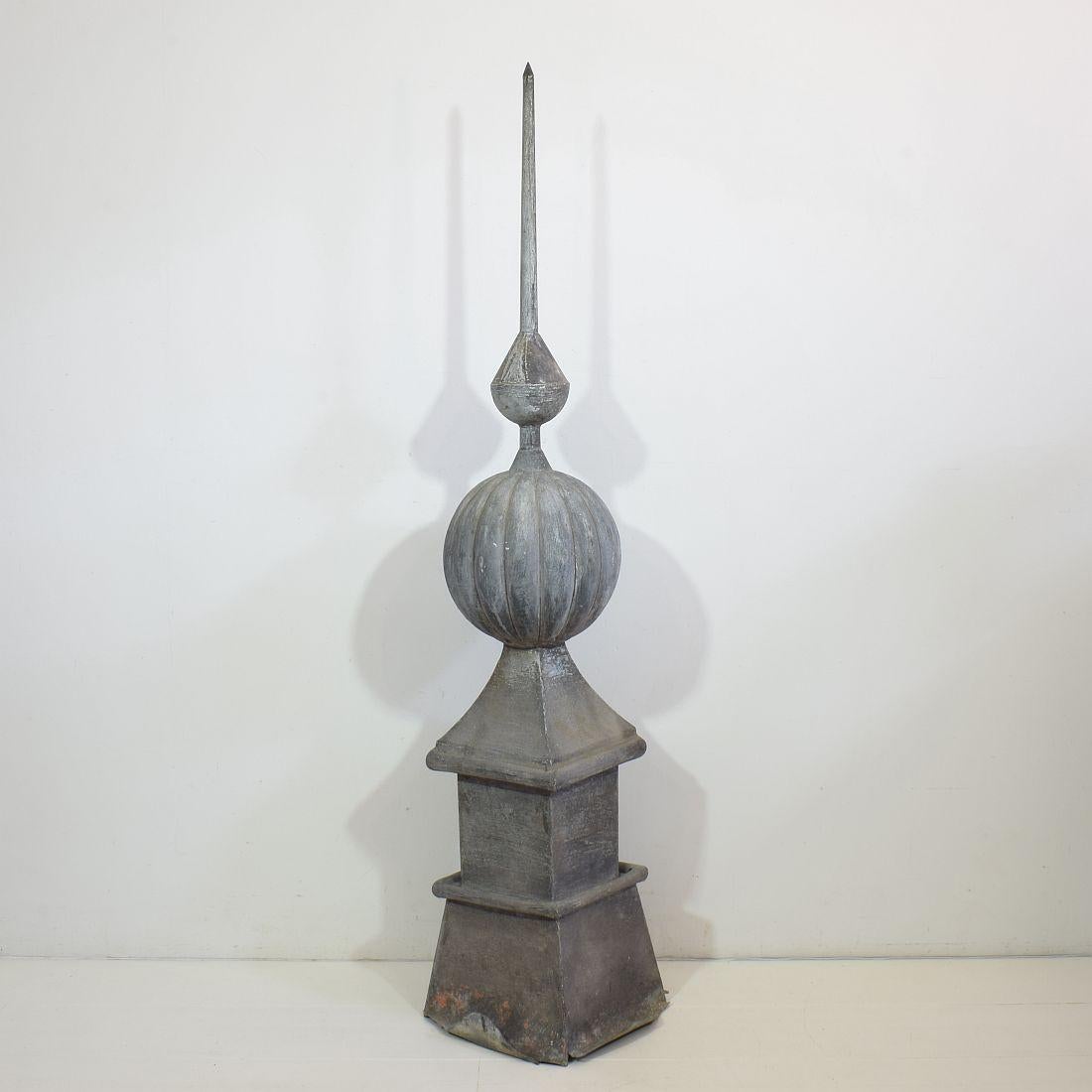 Beautiful large zinc roof finial/ spire, France, 19th century. 
Weathered and small losses.