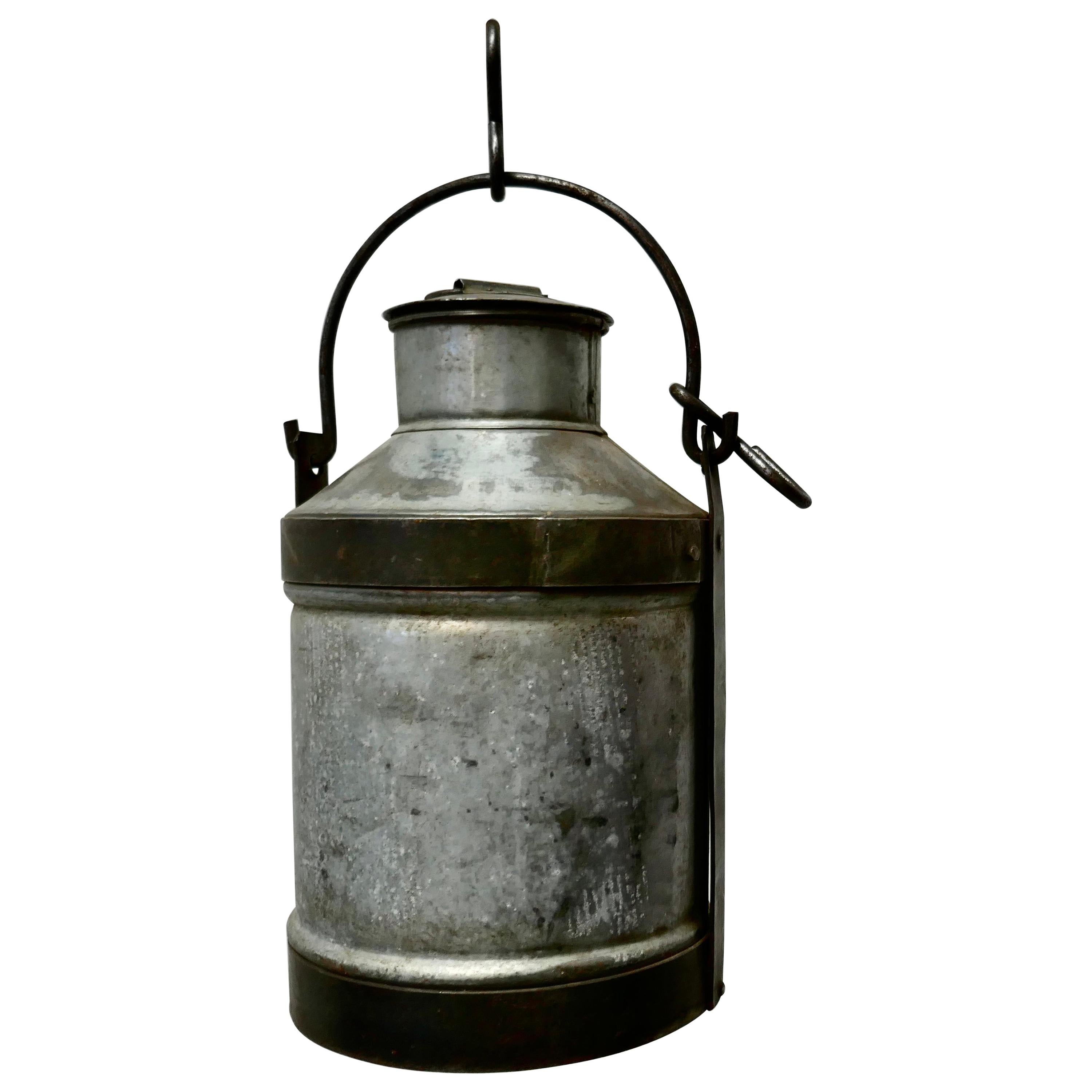 Large 19th Century Galvanised Metal Milk Churn with Iron Strapping For Sale