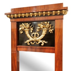 Large 19th Century German Biedermeier pillar mirror, ca. 1820, mahogany