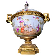 Large 19th-Century German Porcelain Centerpiece with Gilt Bronze Mounts