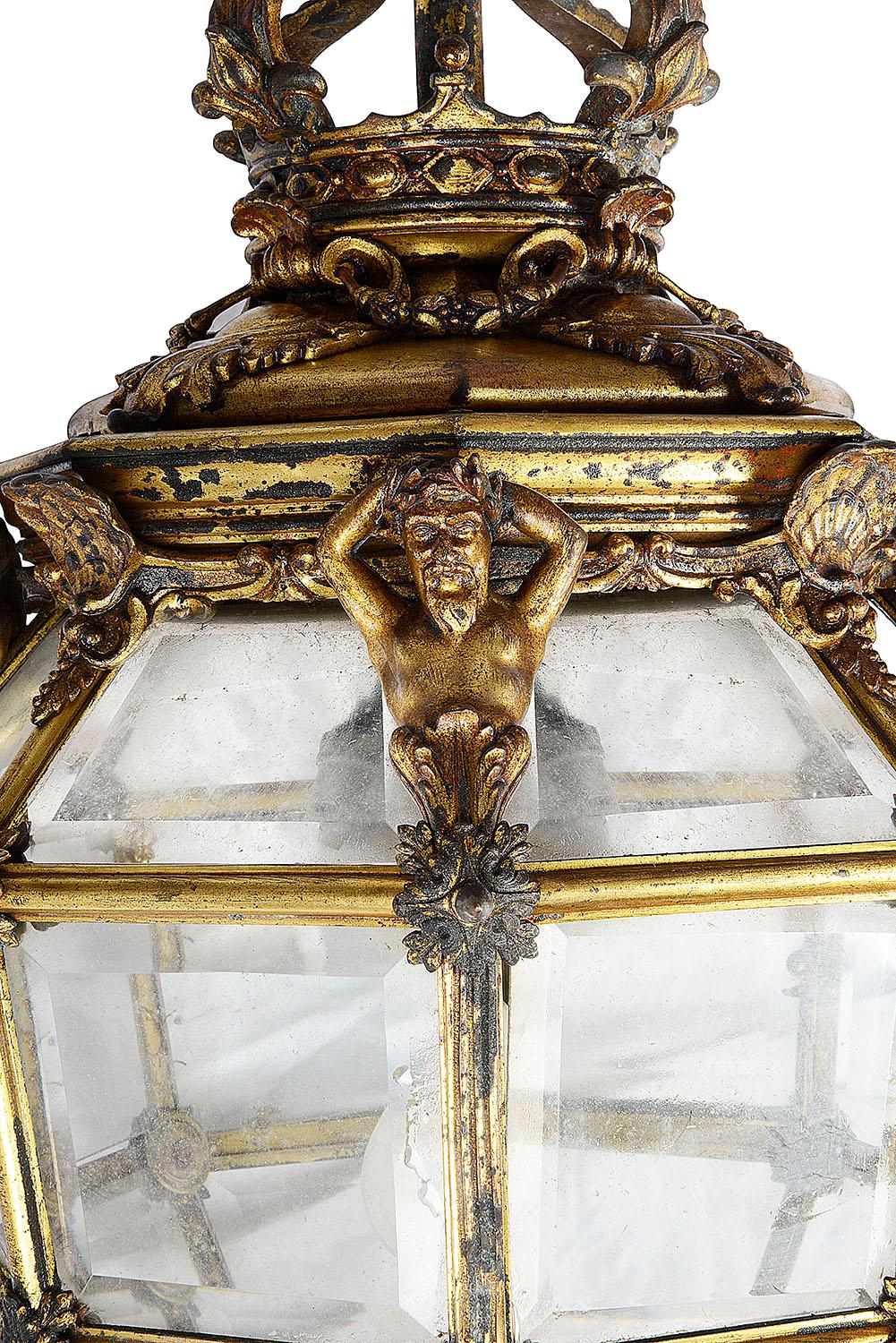 Classical Greek Large 19th Century gilded bronze Lantern For Sale