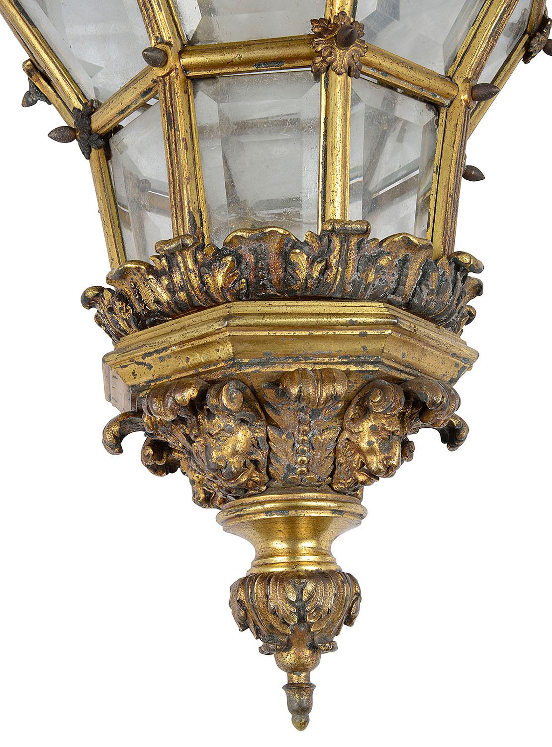 French Large 19th Century gilded bronze Lantern For Sale