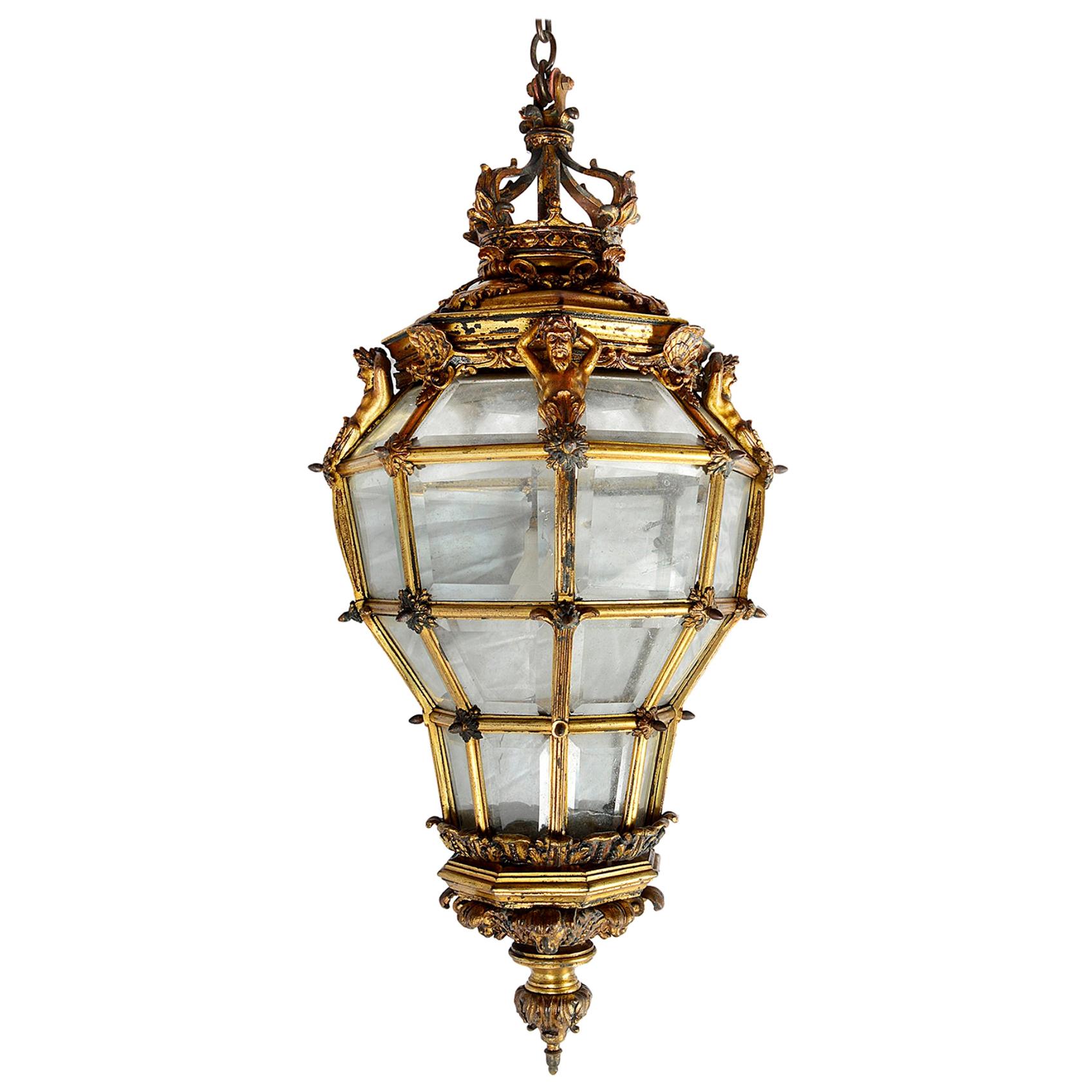 Grande lanterne en bronze doré du 19ème siècle en vente