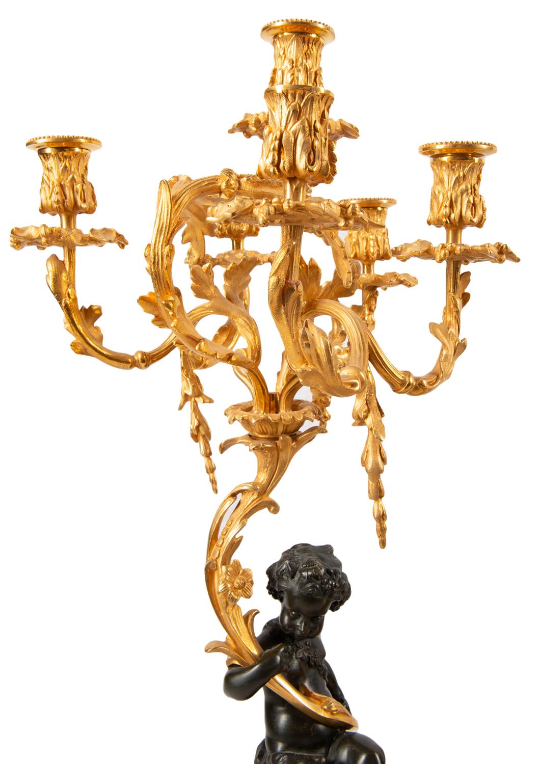 Large 19th Century Gilded Ormolu and Bronze Clock Set, by Deniere, Paris For Sale 5