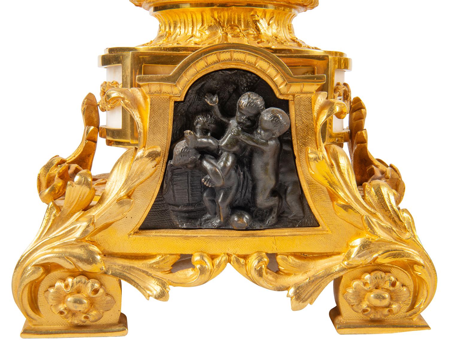 Large 19th Century Gilded Ormolu and Bronze Clock Set, by Deniere, Paris For Sale 6
