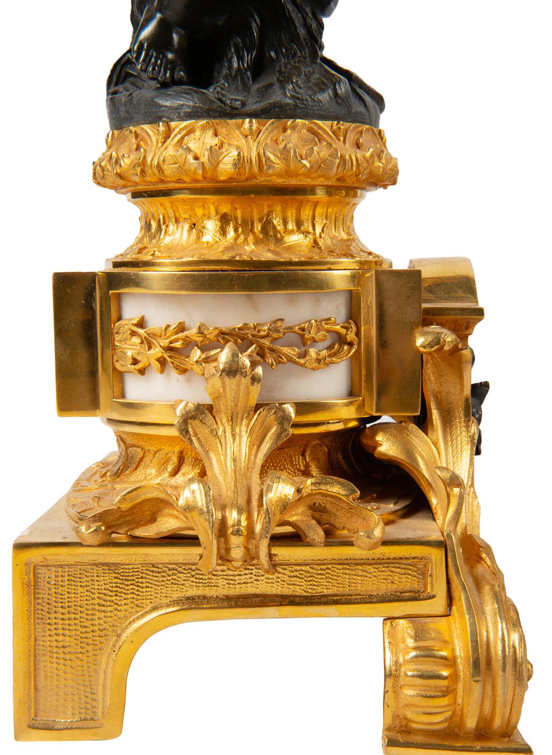 Large 19th Century Gilded Ormolu and Bronze Clock Set, by Deniere, Paris For Sale 7