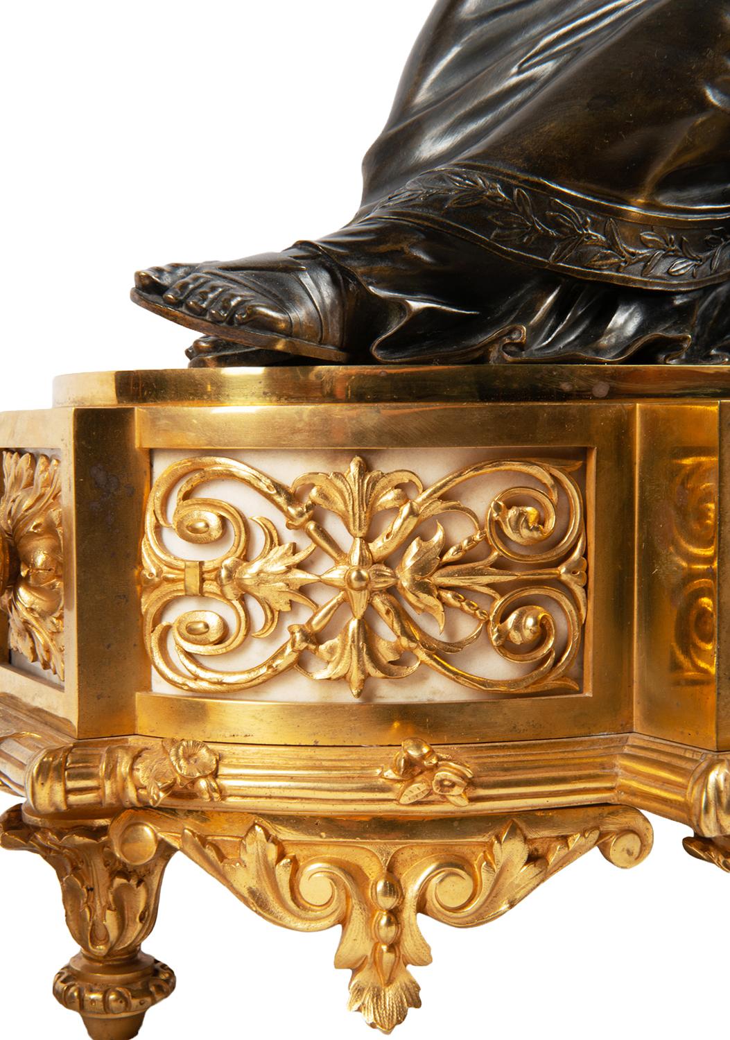 Großes Uhrenset aus vergoldeter Goldbronze und Bronze aus dem 19. Jahrhundert, von Deniere, Paris im Angebot 10