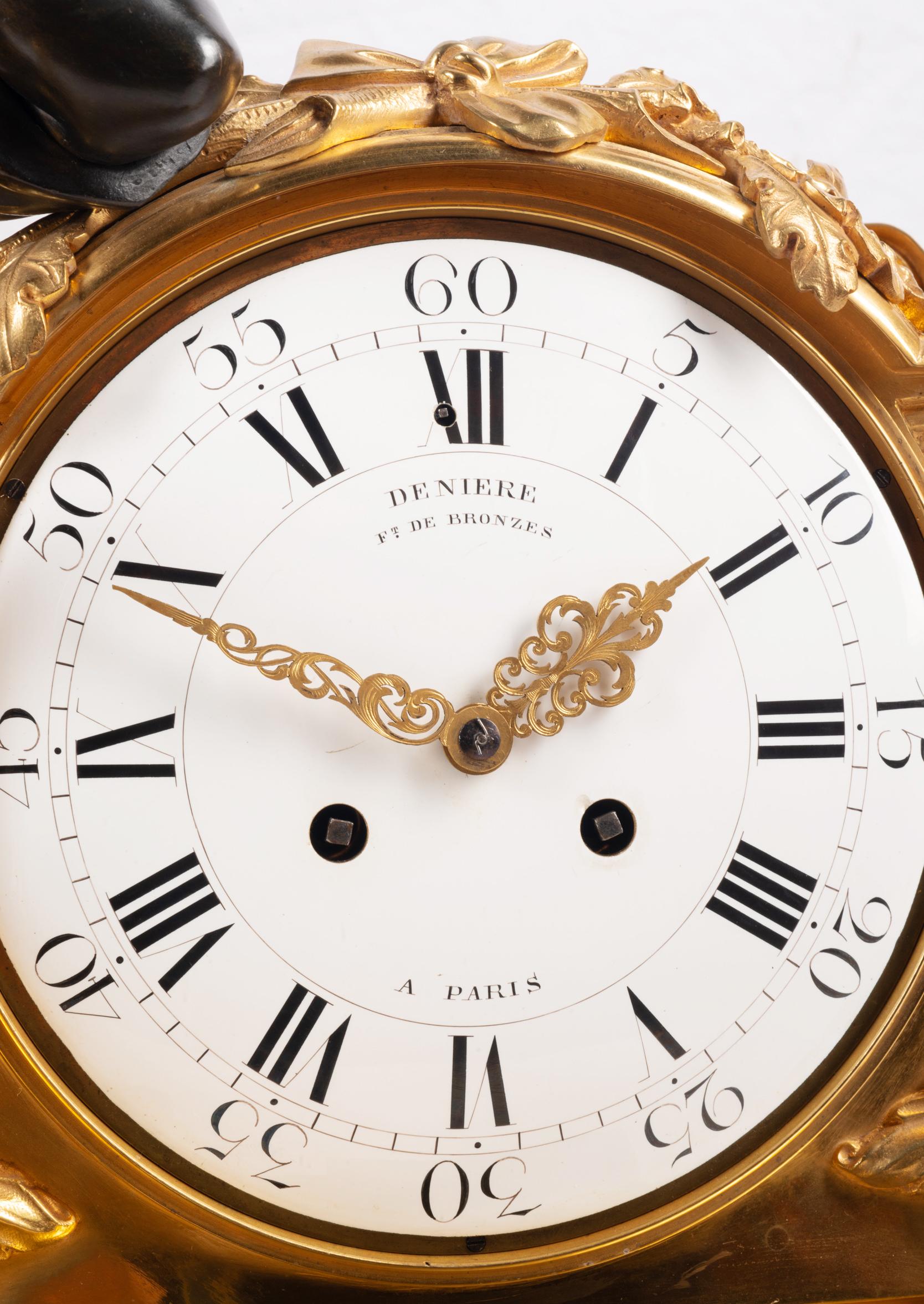 Großes Uhrenset aus vergoldeter Goldbronze und Bronze aus dem 19. Jahrhundert, von Deniere, Paris im Angebot 11