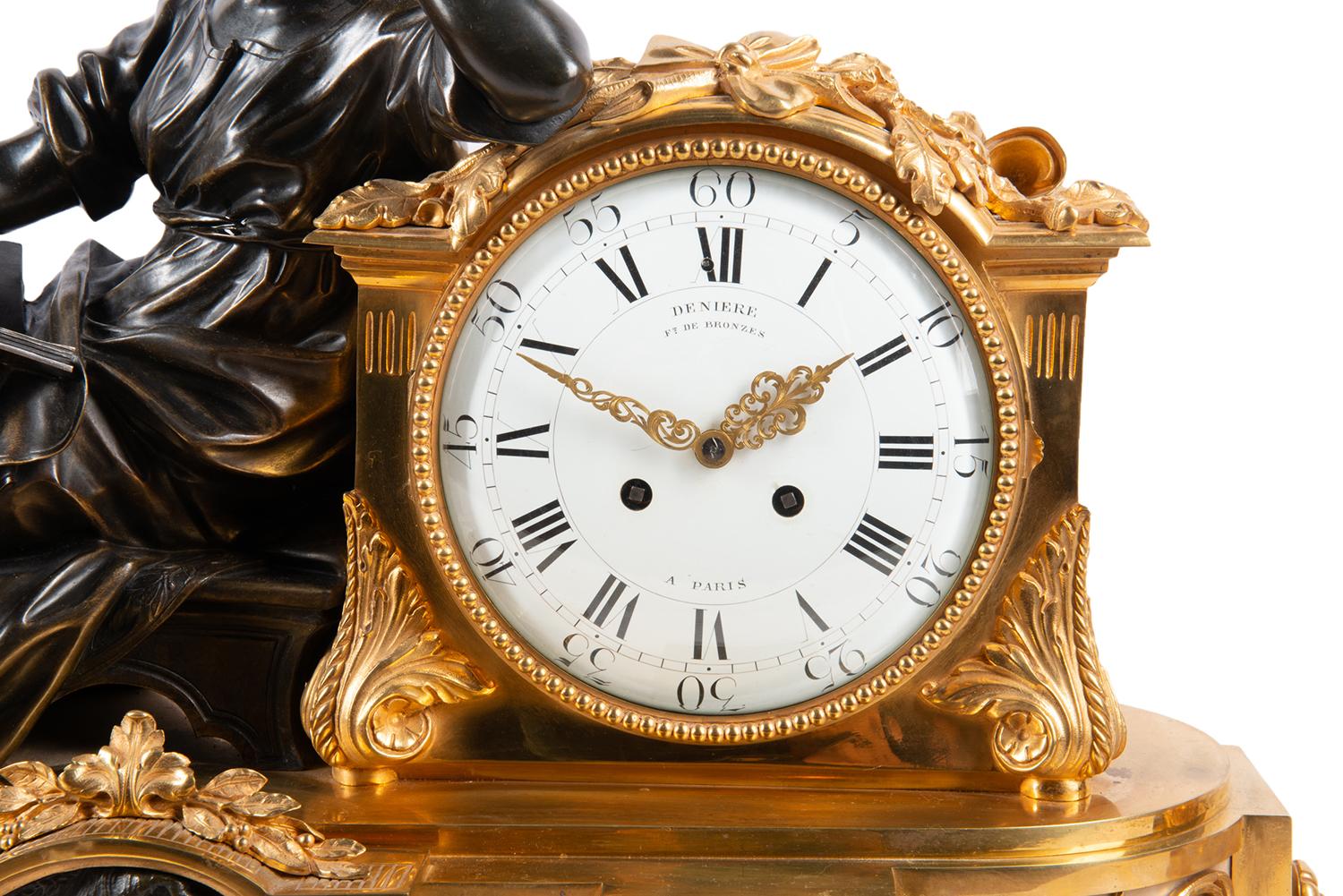 Großes Uhrenset aus vergoldeter Goldbronze und Bronze aus dem 19. Jahrhundert, von Deniere, Paris (Vergoldet) im Angebot
