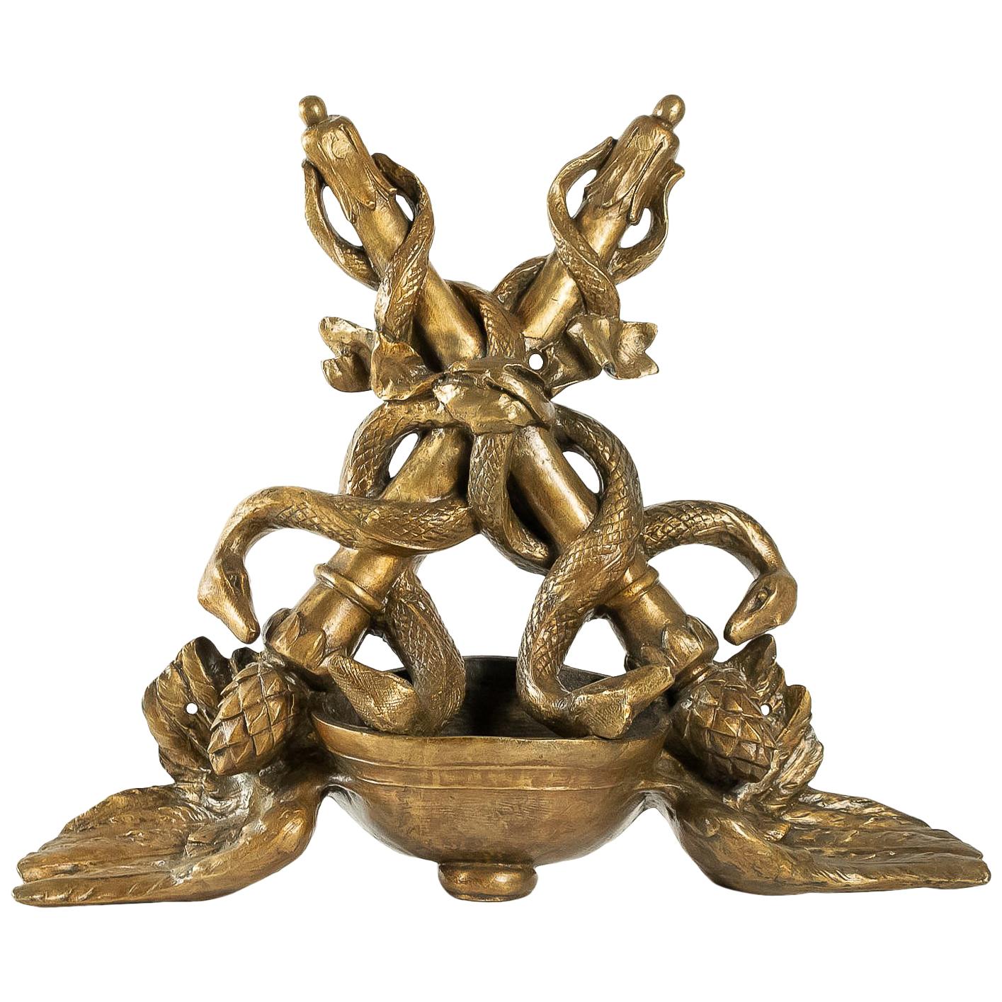 Large 19th Century Gilt Bronze Pharmacy Caduceus