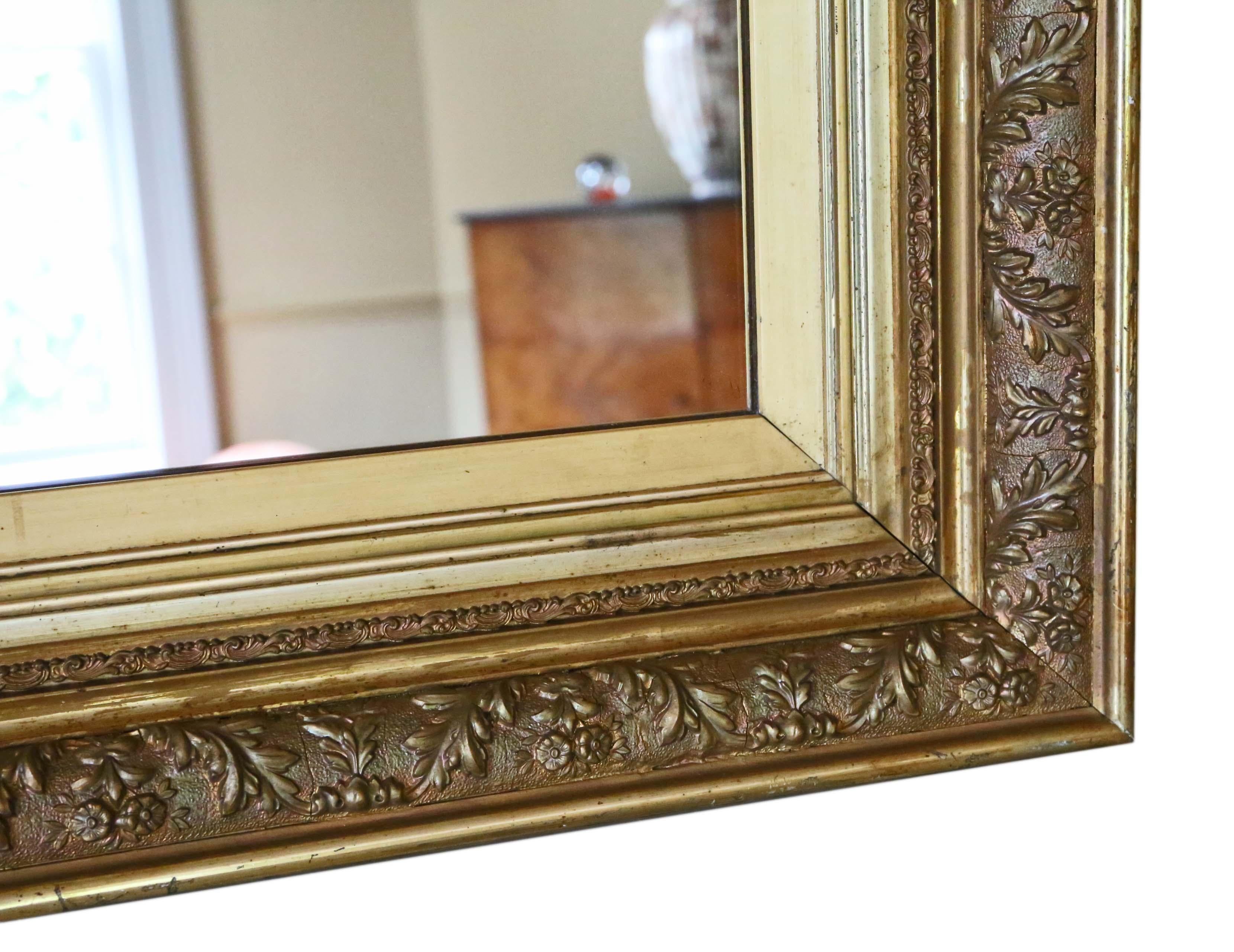 Antique Large 19th Century Gilt Overmantle Wall Mirror In Good Condition For Sale In Wisbech, Cambridgeshire