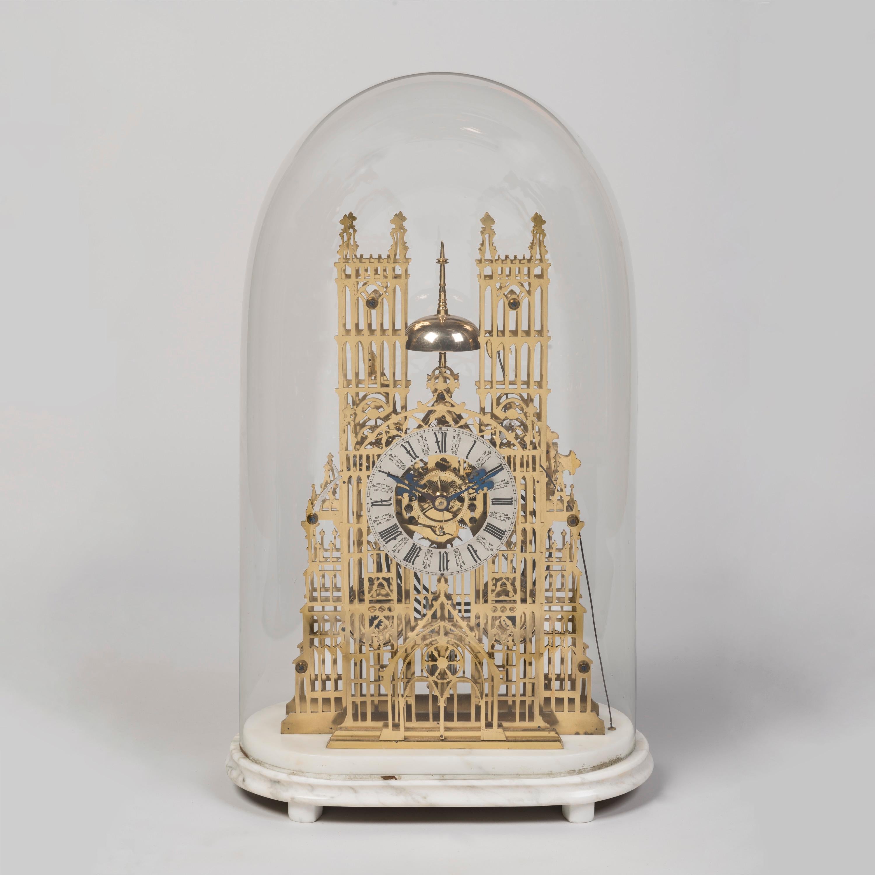 An Exceptional and Large Skeleton Clock
Attributed to Evans of Handsworth

The multi-tiered pierced gilt brass frame of the skeleton clock after the design of the famous York Minster, the clock with a twin fusee movement with a half-deadbeat