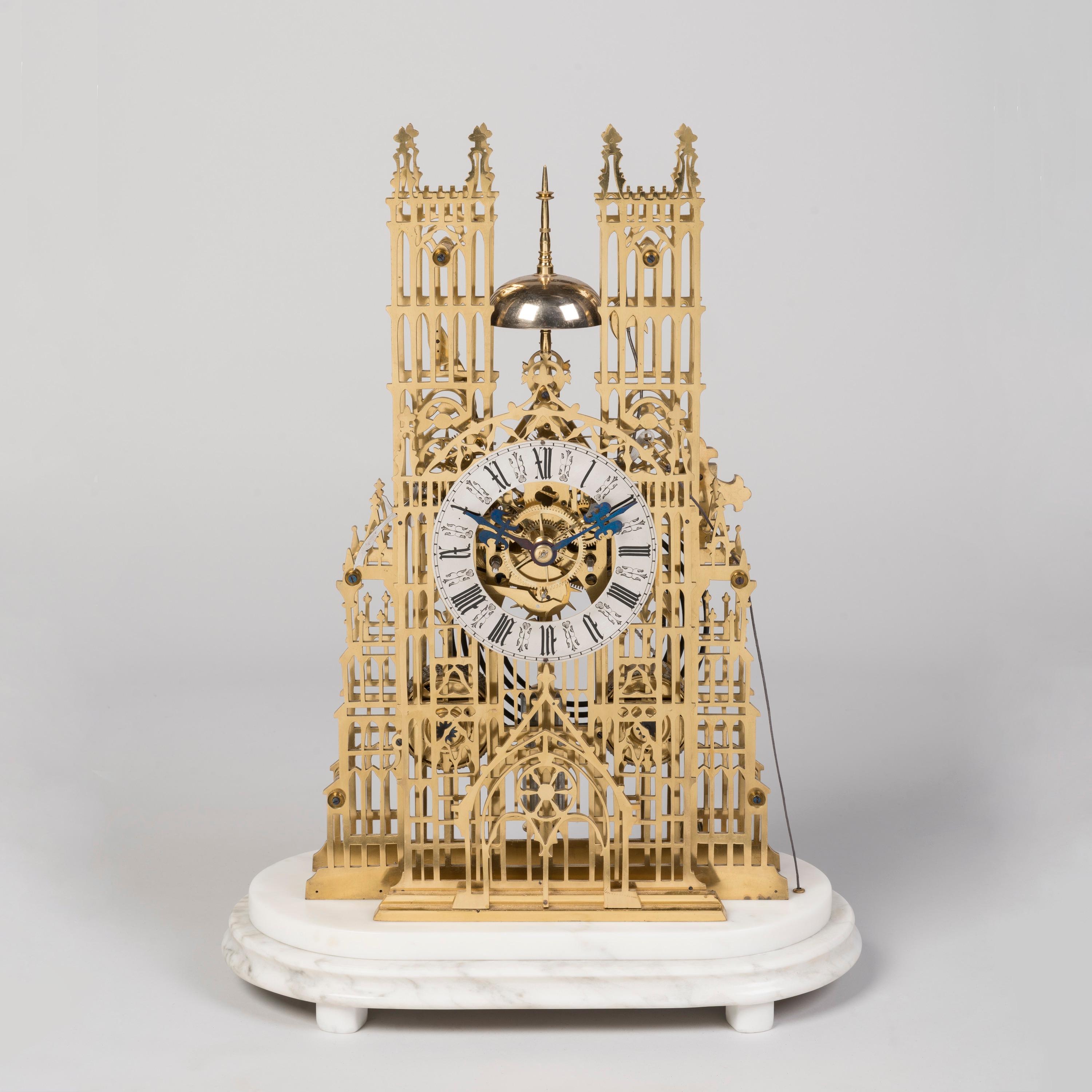 English Large 19th Century Gilt Skeleton Clock attributed to Evans of Handsworth For Sale