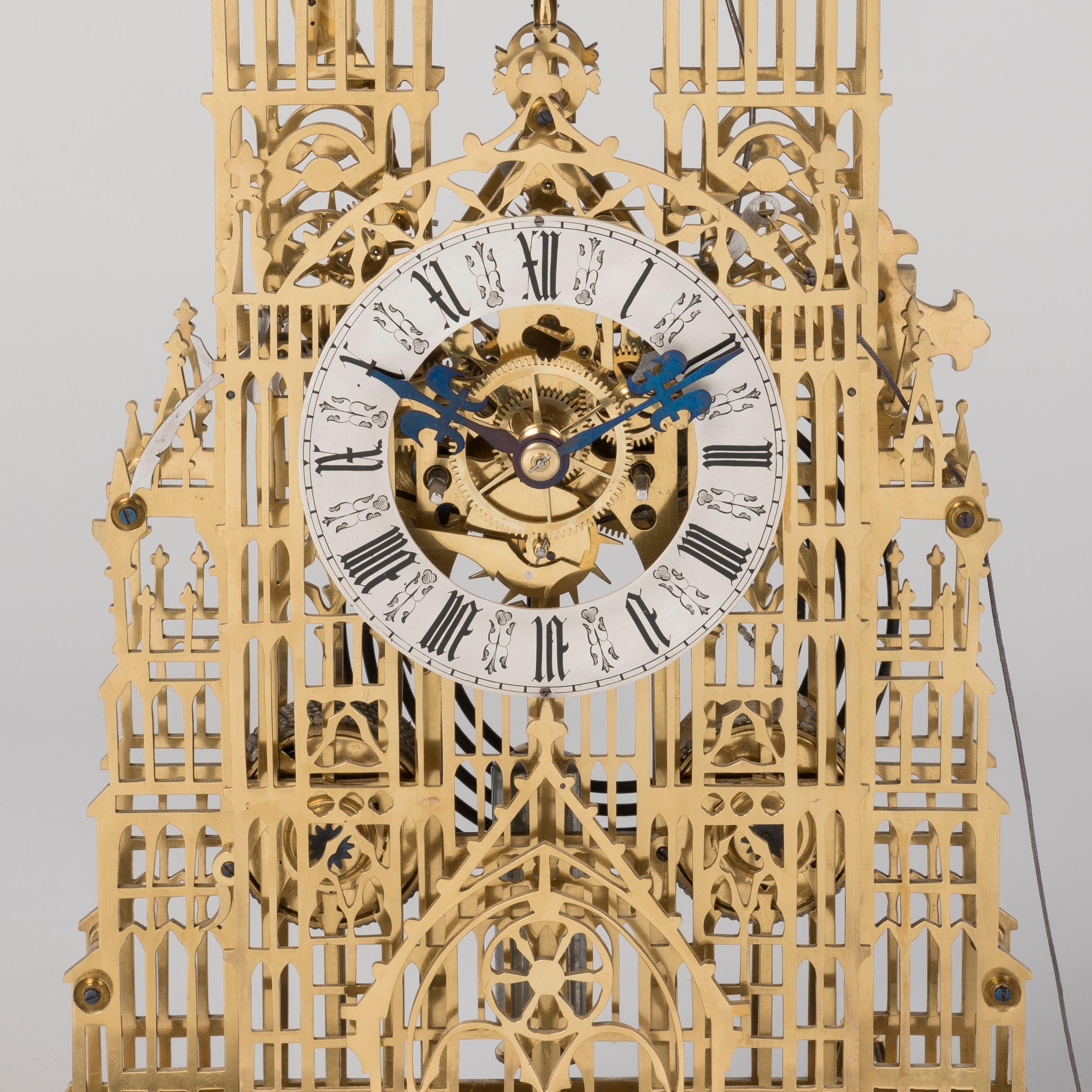 Brass Large 19th Century Gilt Skeleton Clock attributed to Evans of Handsworth For Sale