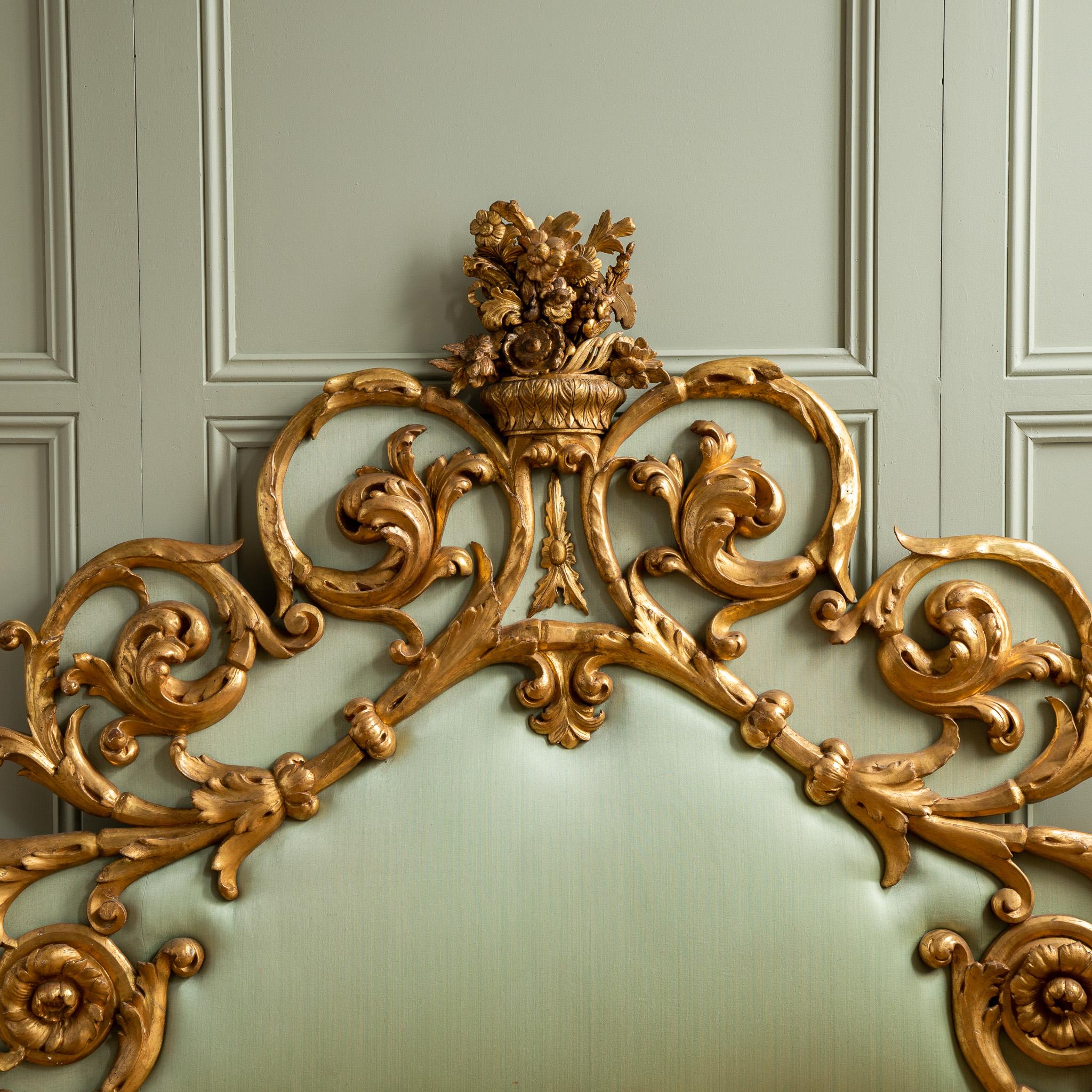 Italian Large 19th Century Gilt wood Hand Carved Venetian Headboard In Rococo Style
