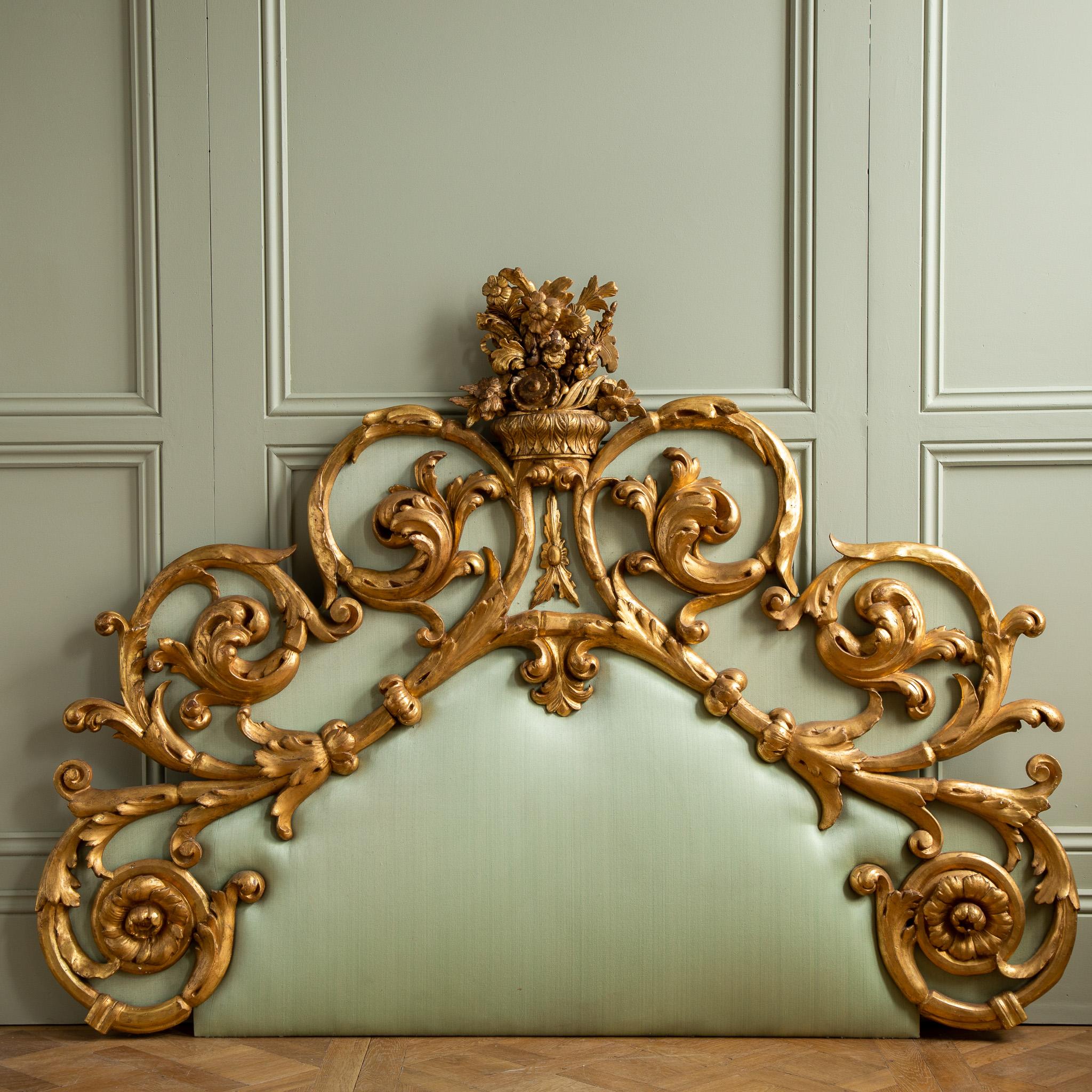 Hand-Carved Large 19th Century Gilt wood Hand Carved Venetian Headboard In Rococo Style