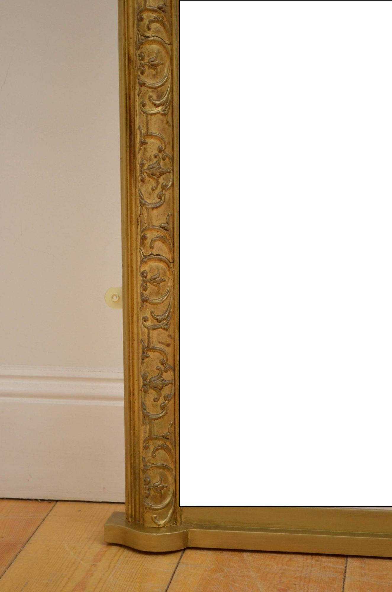 Vittoriano Grande specchio in legno dorato del XIX secolo H202cm in vendita
