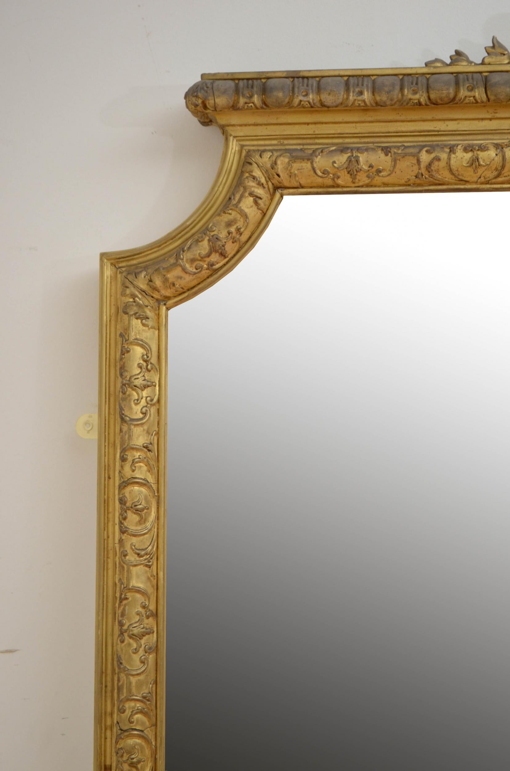 Großer Spiegel aus vergoldetem Holz aus dem 19. Jahrhundert im Zustand „Gut“ im Angebot in Whaley Bridge, GB